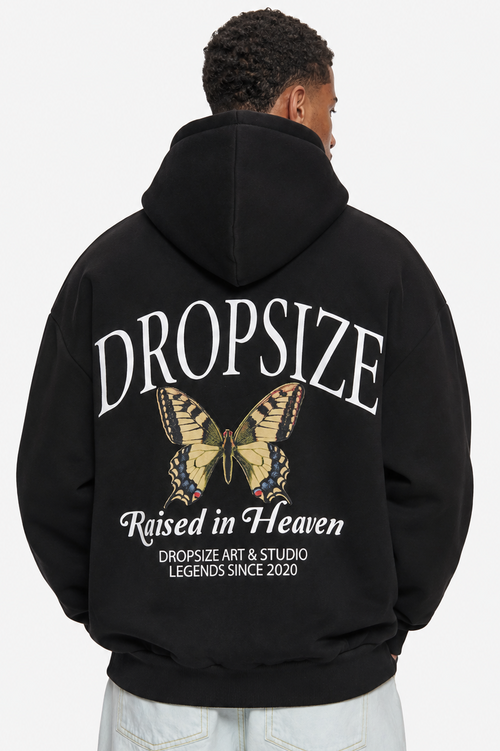 HEAVY OVERZIZE RAISED IN HEAVEN HOODIE  BLACK
