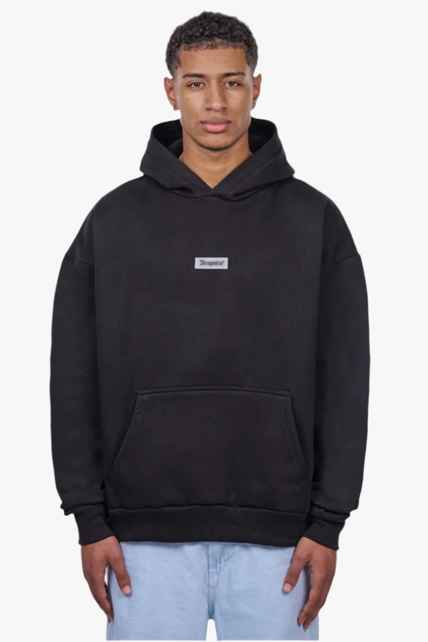 HEAVY OVERSIZE MIDDLE RUBBER PATCH HOODIE BLACK