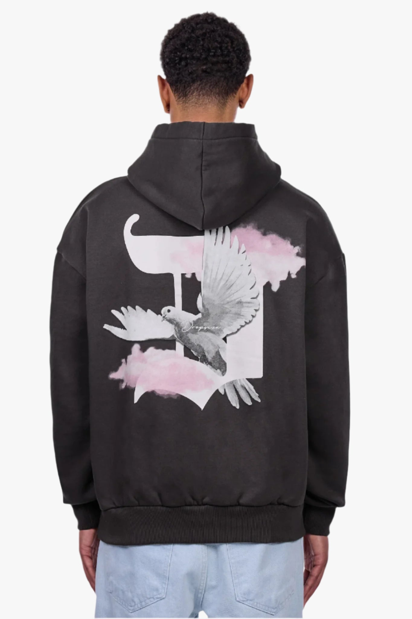 HEAVY OVERSIZE DOVE CLOUDS HOODIE WASHED BLACK