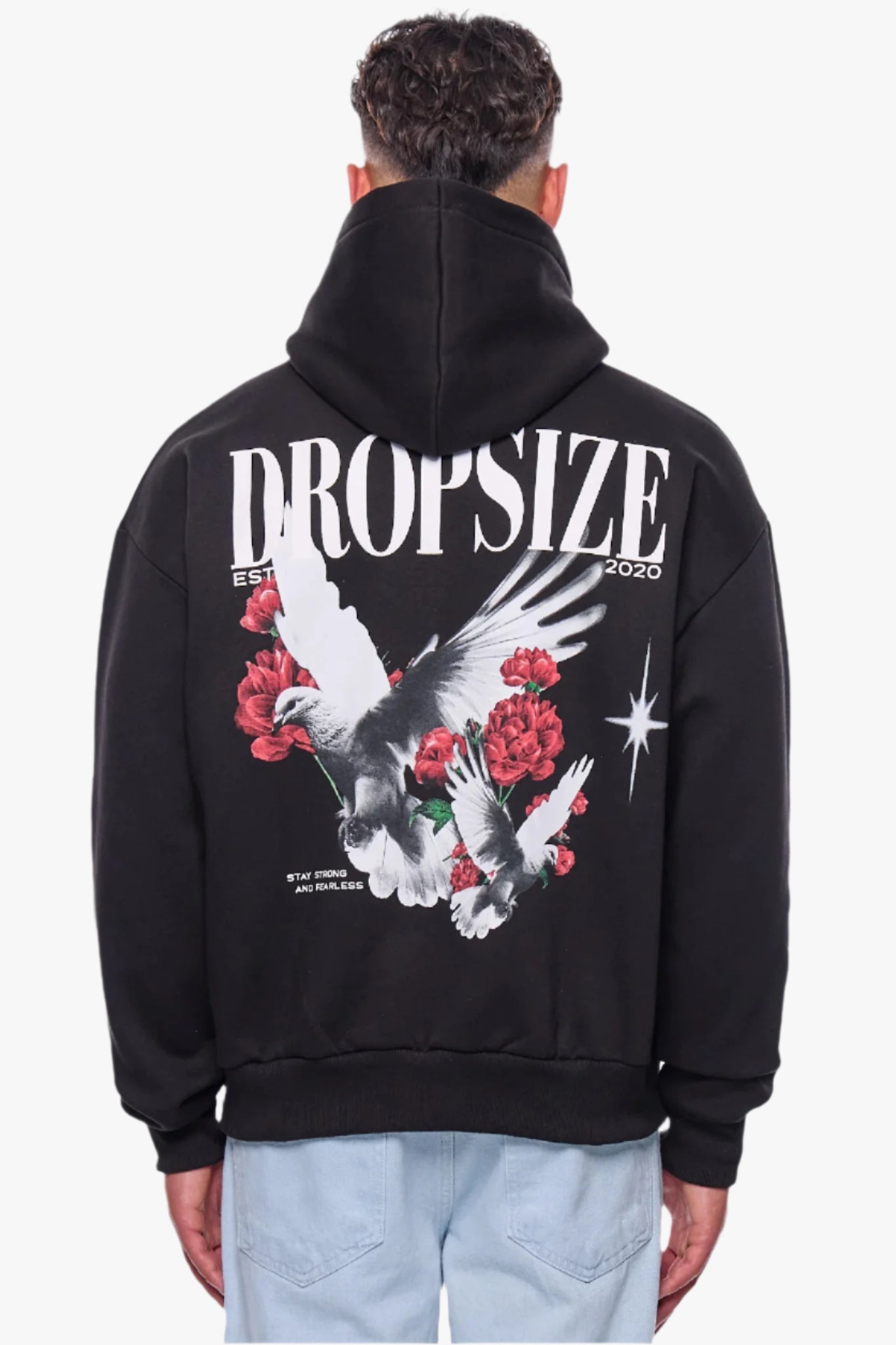 HEAVY OVERSIZE DOVES AND ROSES HOODIE BLACK