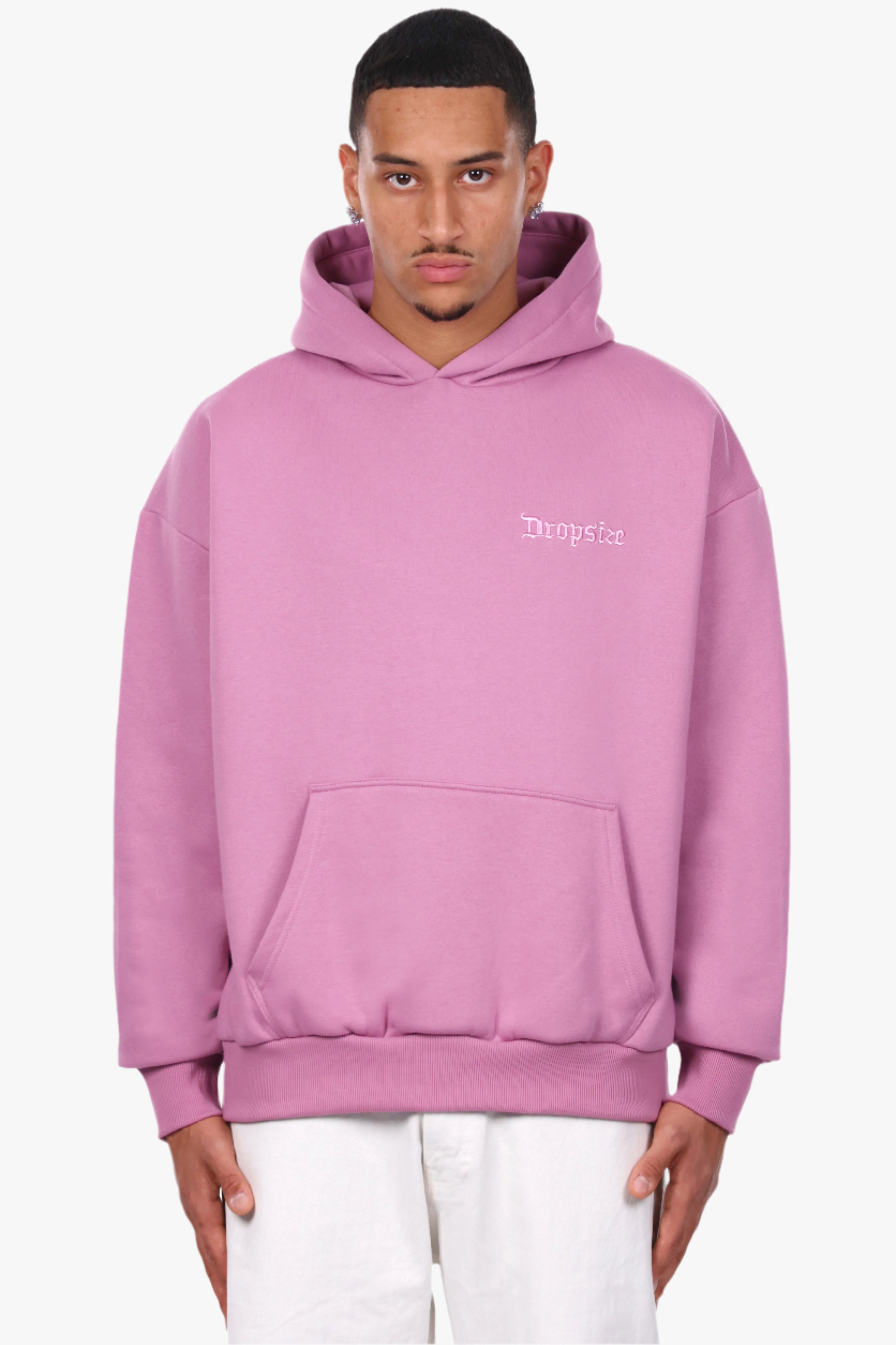 HEAVY OVERSIZE EMBO HOODIE DARK PINK