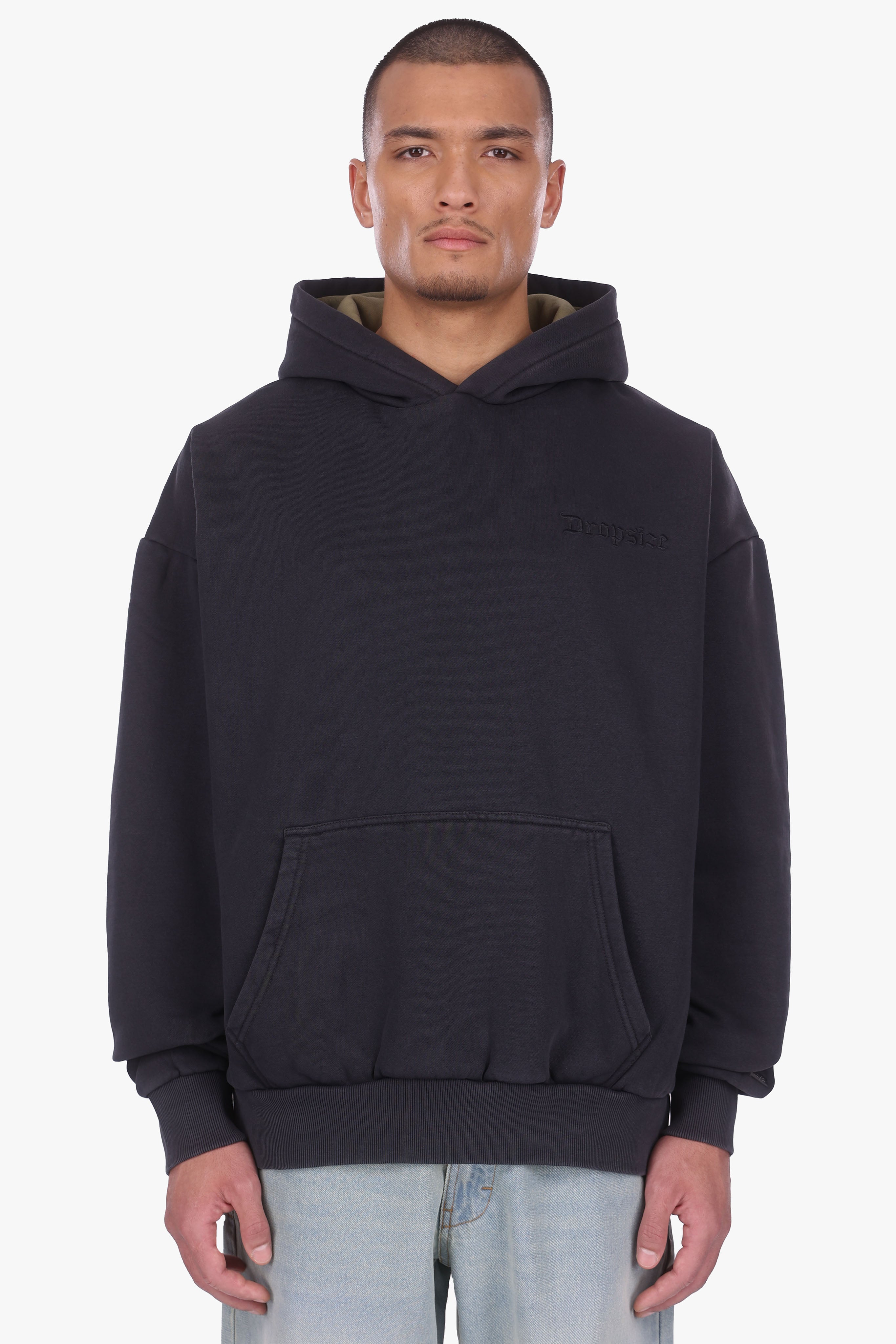 HEAVY OVERSIZE EMBO HOODIE ACID WASHED BLACK/GREEN