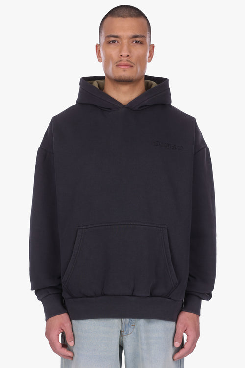 HEAVY OVERSIZE EMBO HOODIE ACID WASHED BLACK/GREEN