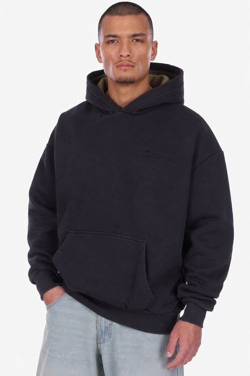 HEAVY OVERSIZE EMBO HOODIE ACID WASHED BLACK/GREEN