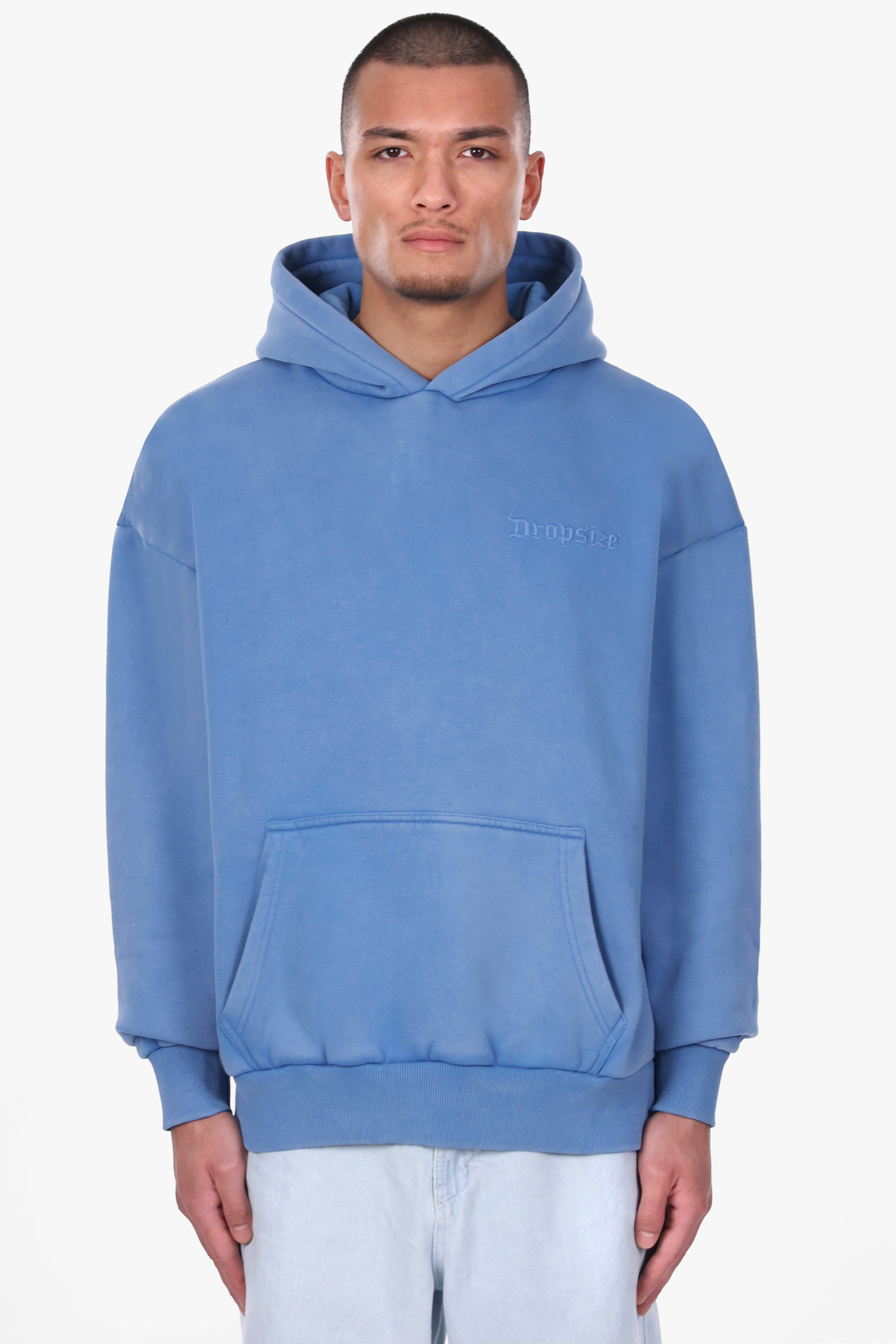 HEAVY OVERSIZE EMBO HOODIE BLUE