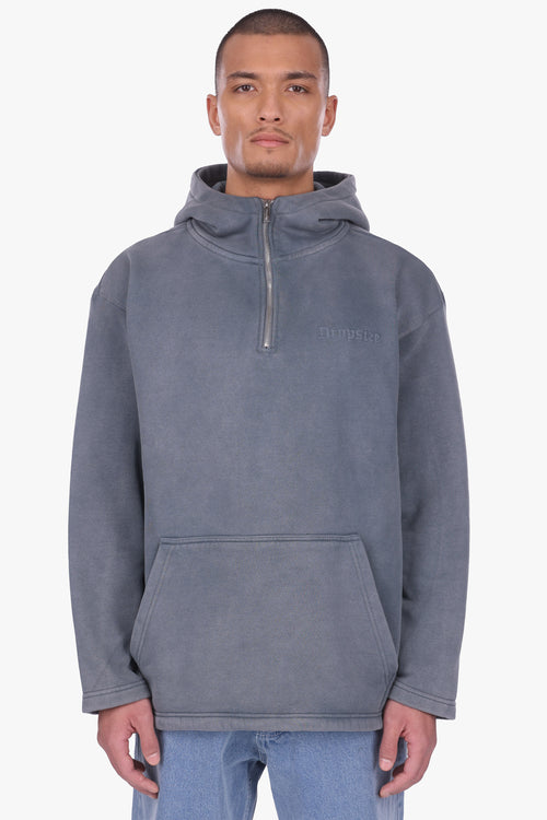 RELAXED FIT HALF ZIP HOODIE WASHED GREY
