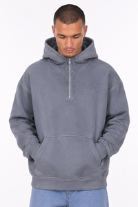RELAXED FIT HALF ZIP HOODIE WASHED GREY