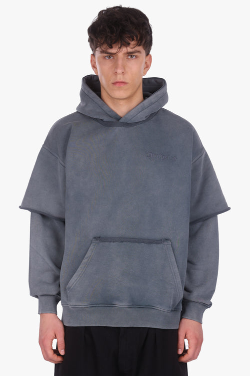 DOUBLE ARM HOODIE ACID WASHED GREY