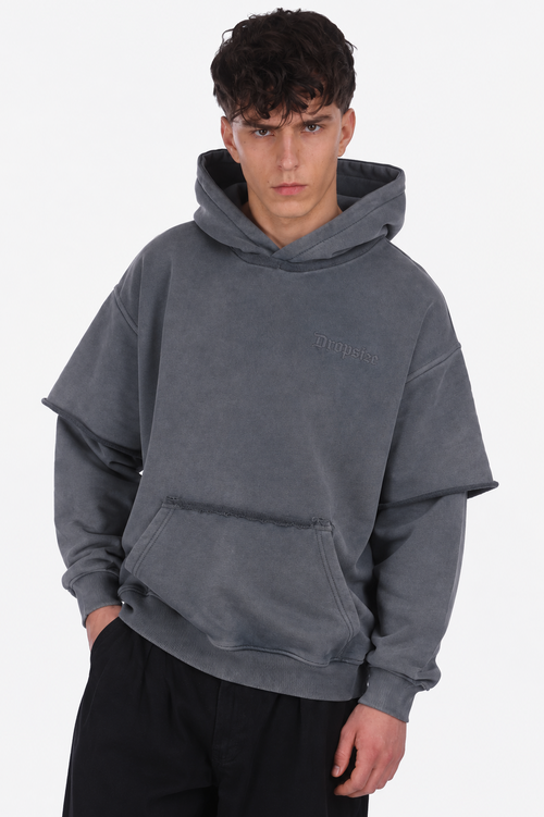 DOUBLE ARM HOODIE ACID WASHED GREY