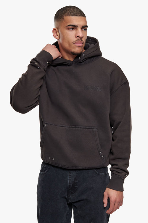 STRONG RIVETS HOODIE WASHED DARK BROWN