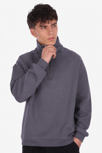 HEAVY OVERSIZED HALF ZIPPER STEEL GREY