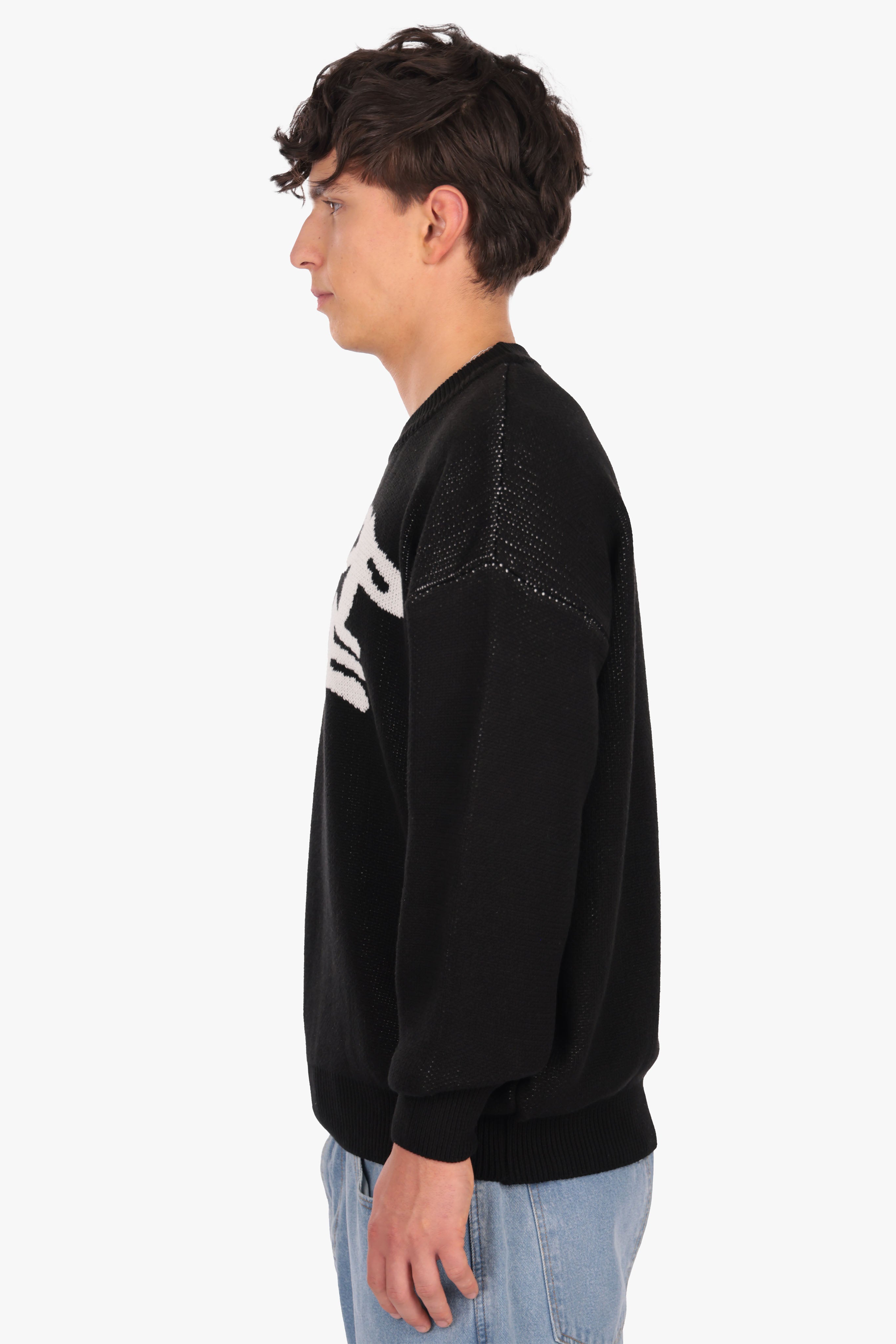OVERSIZED FRONT LOGO KNIT SWEATER BLACK
