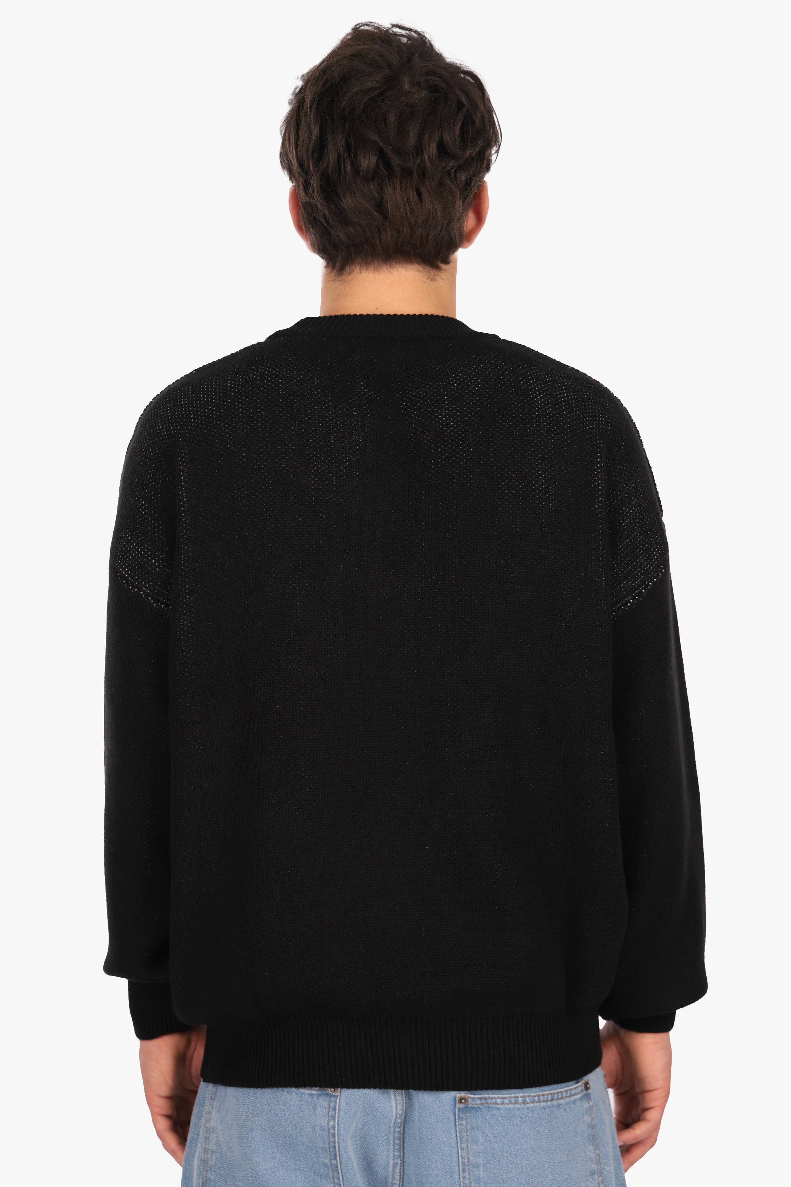 OVERSIZED FRONT LOGO KNIT SWEATER BLACK