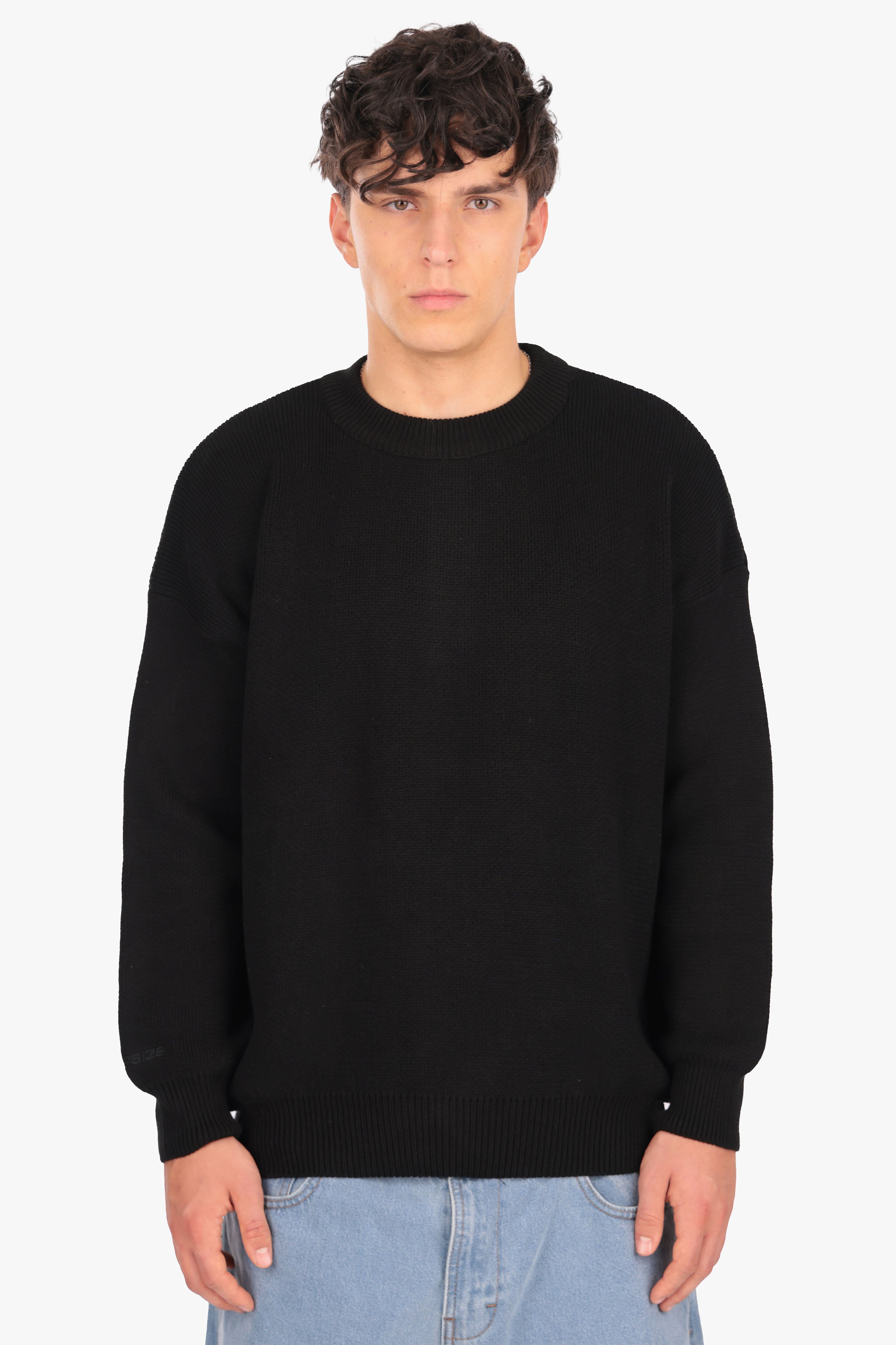 OVERSIZED BASIC EMBO KNIT SWEATER BLACK