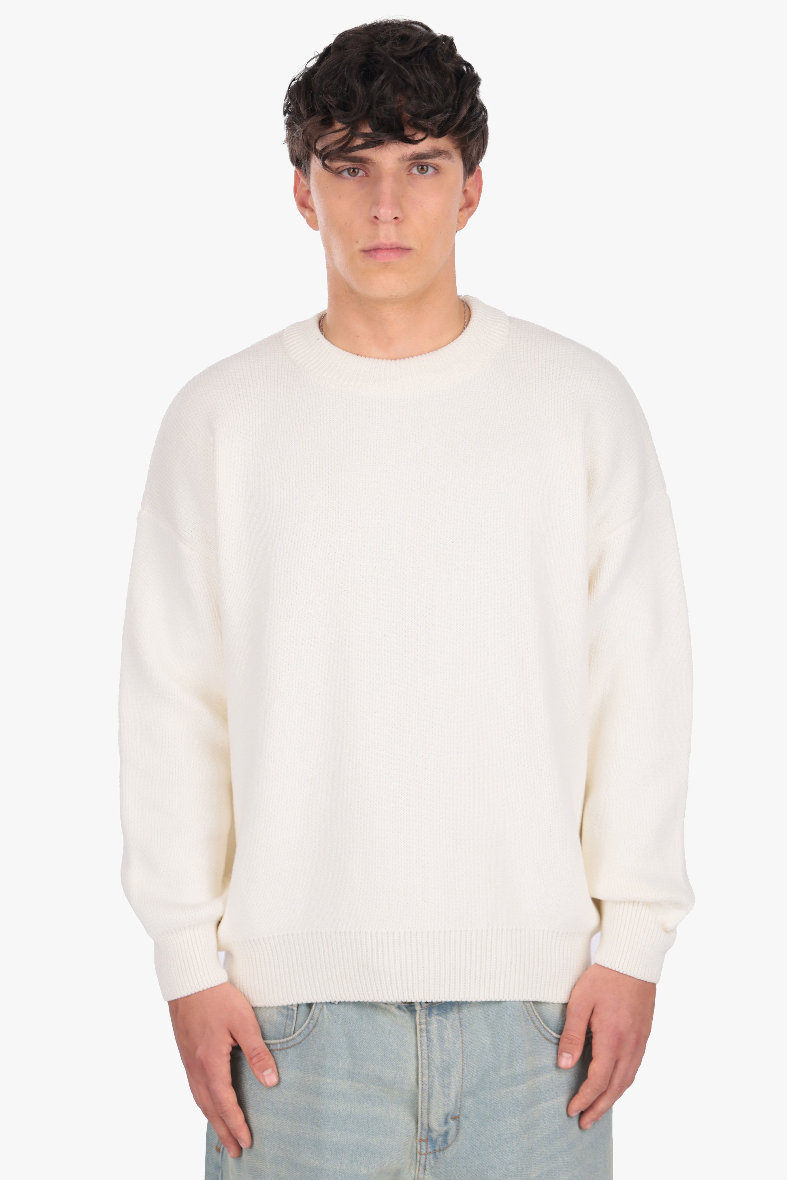 OVERSIZED BASIC EMBO KNIT SWEATER CREAM WHITE
