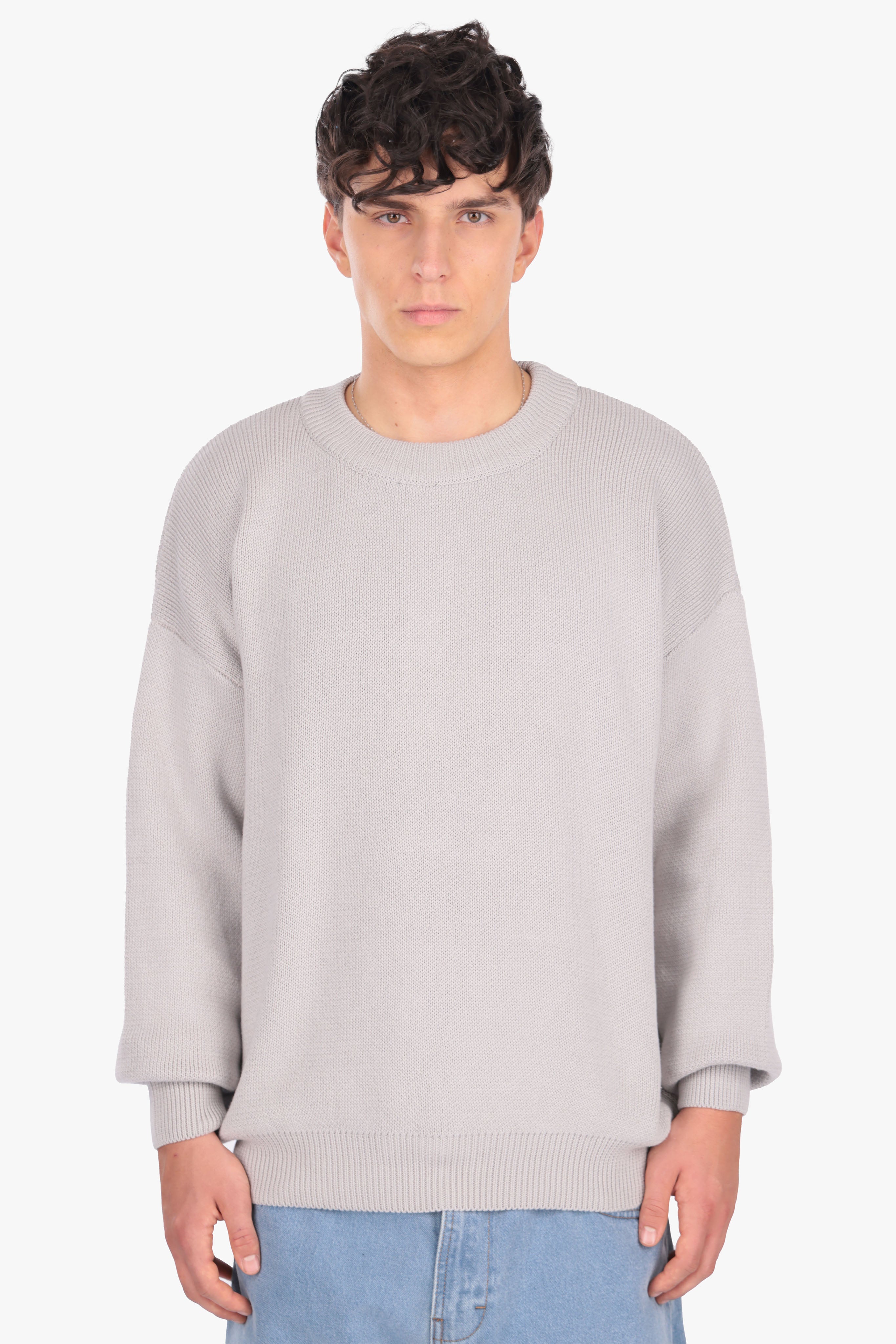 OVERSIZED BASIC EMBO KNIT SWEATER GREY