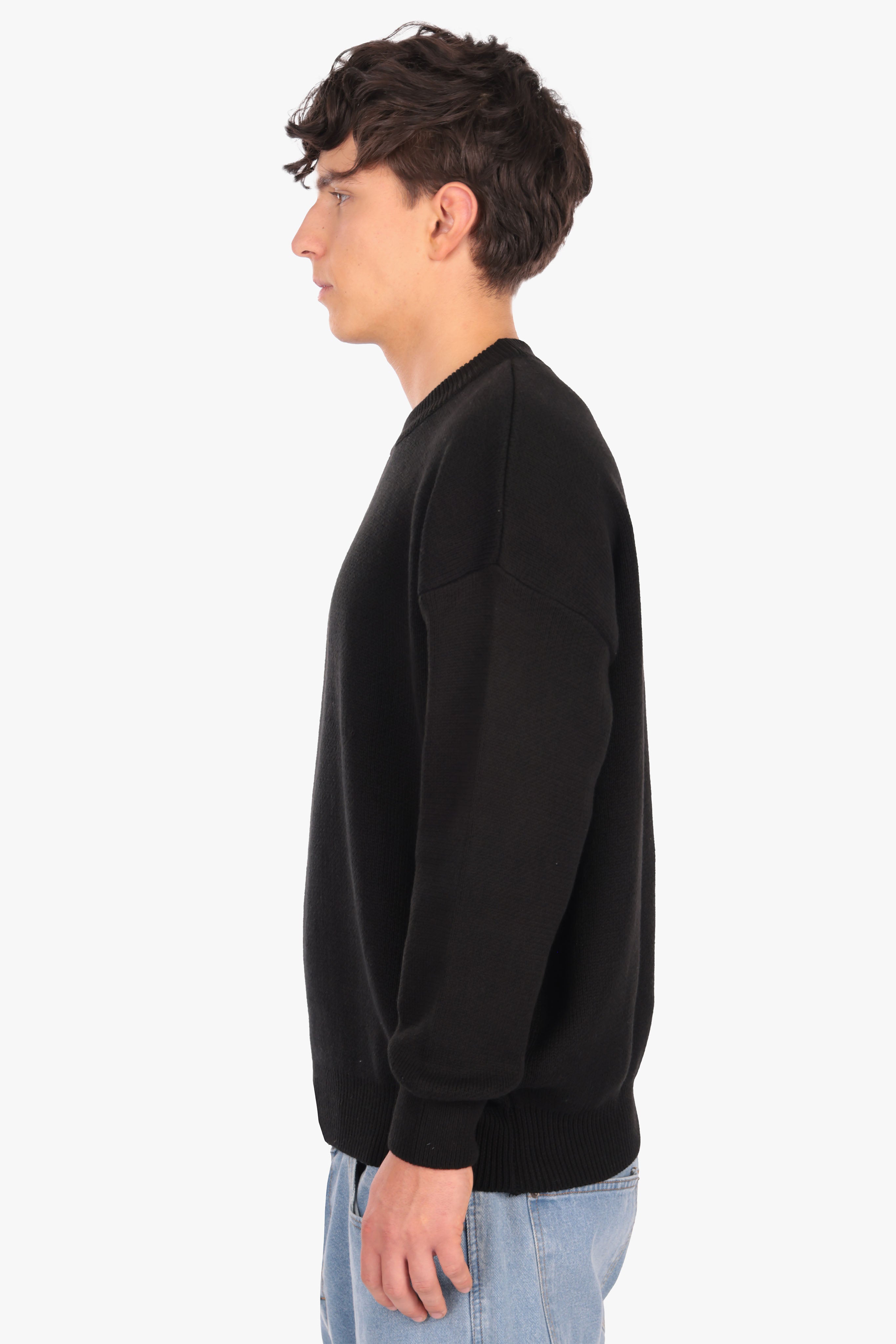 OVERSIZED BASIC EMBO KNIT SWEATER BLACK