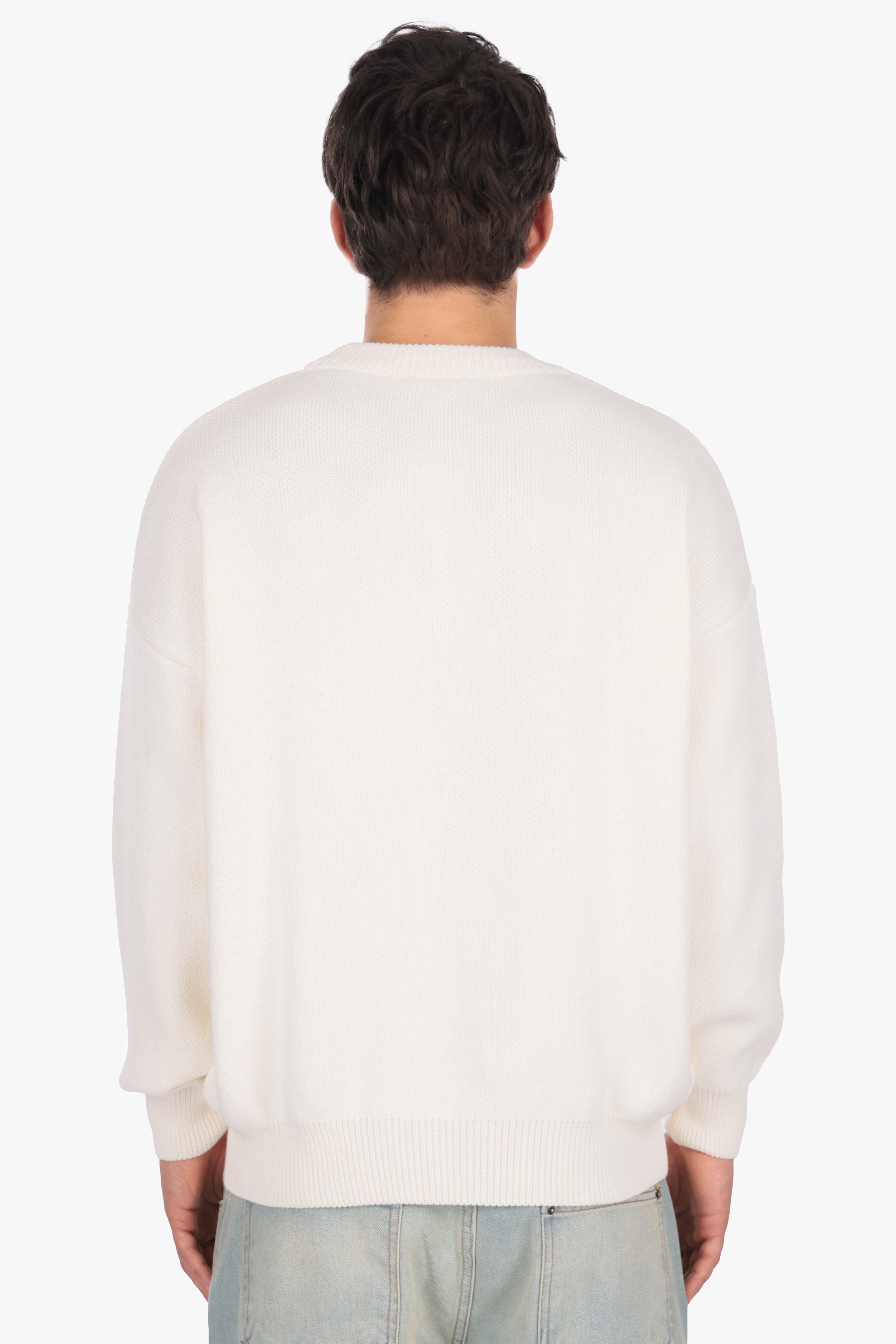 OVERSIZED BASIC EMBO KNIT SWEATER CREAM WHITE