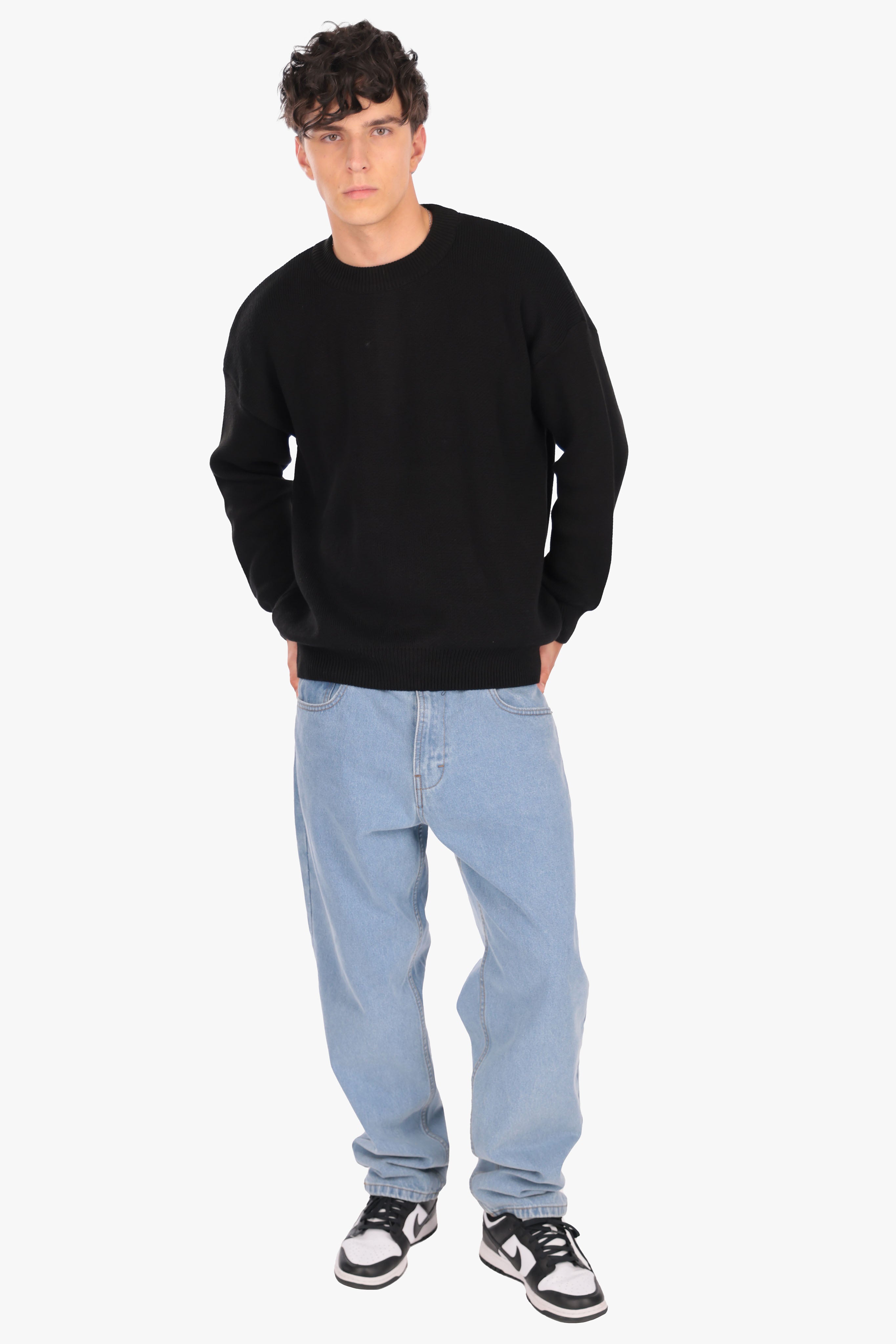 OVERSIZED BASIC EMBO KNIT SWEATER BLACK