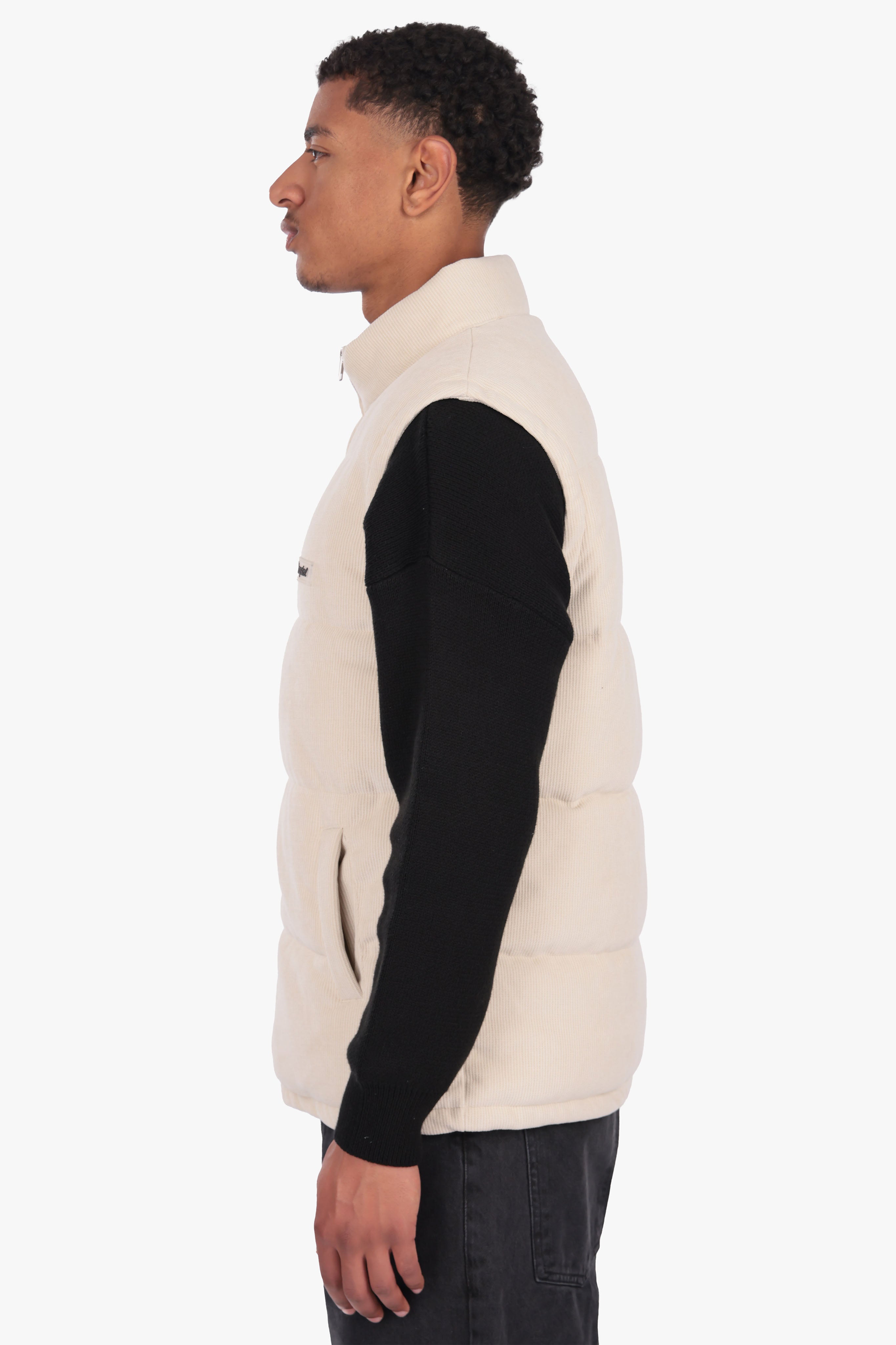 PUFFER CORD VEST CREAM WHITE