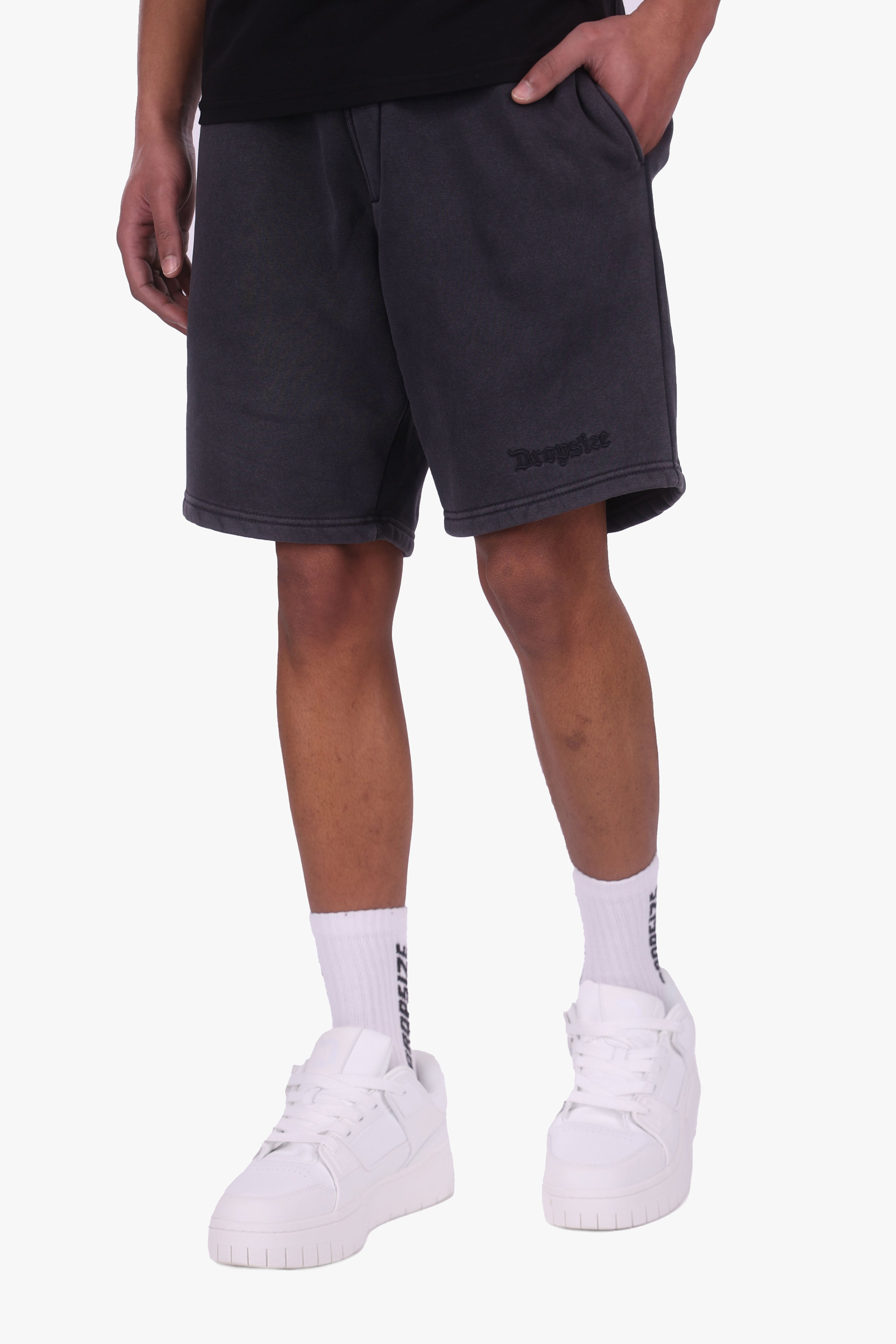 SWEATSHORT ACID WASHED BLACK
