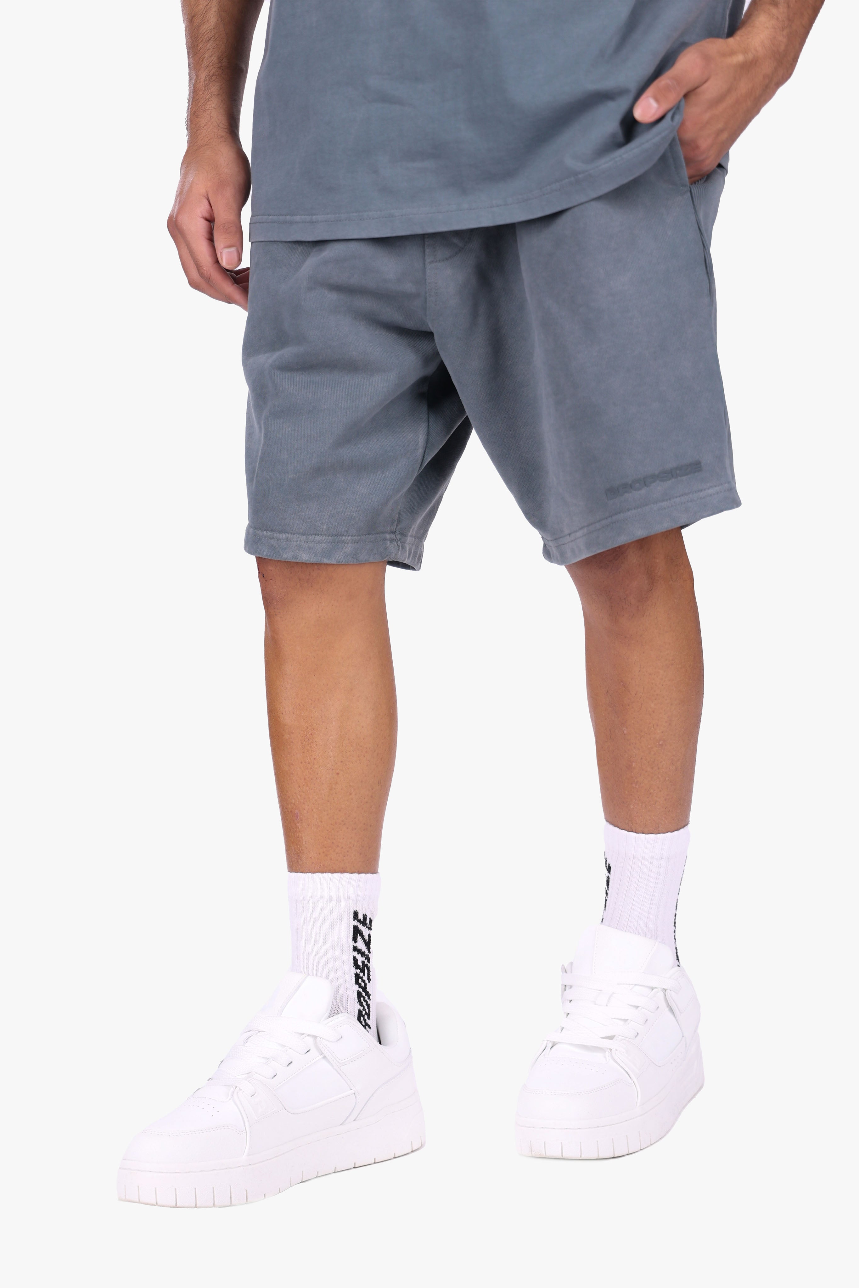 SIDE RIB SHORTS ACID WASHED GREY