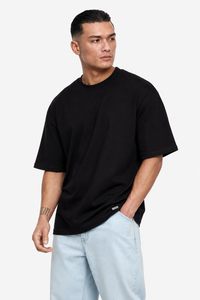 HEAVY OVERSIZE METAL PATCH BASIC T-SHIRT BLACK