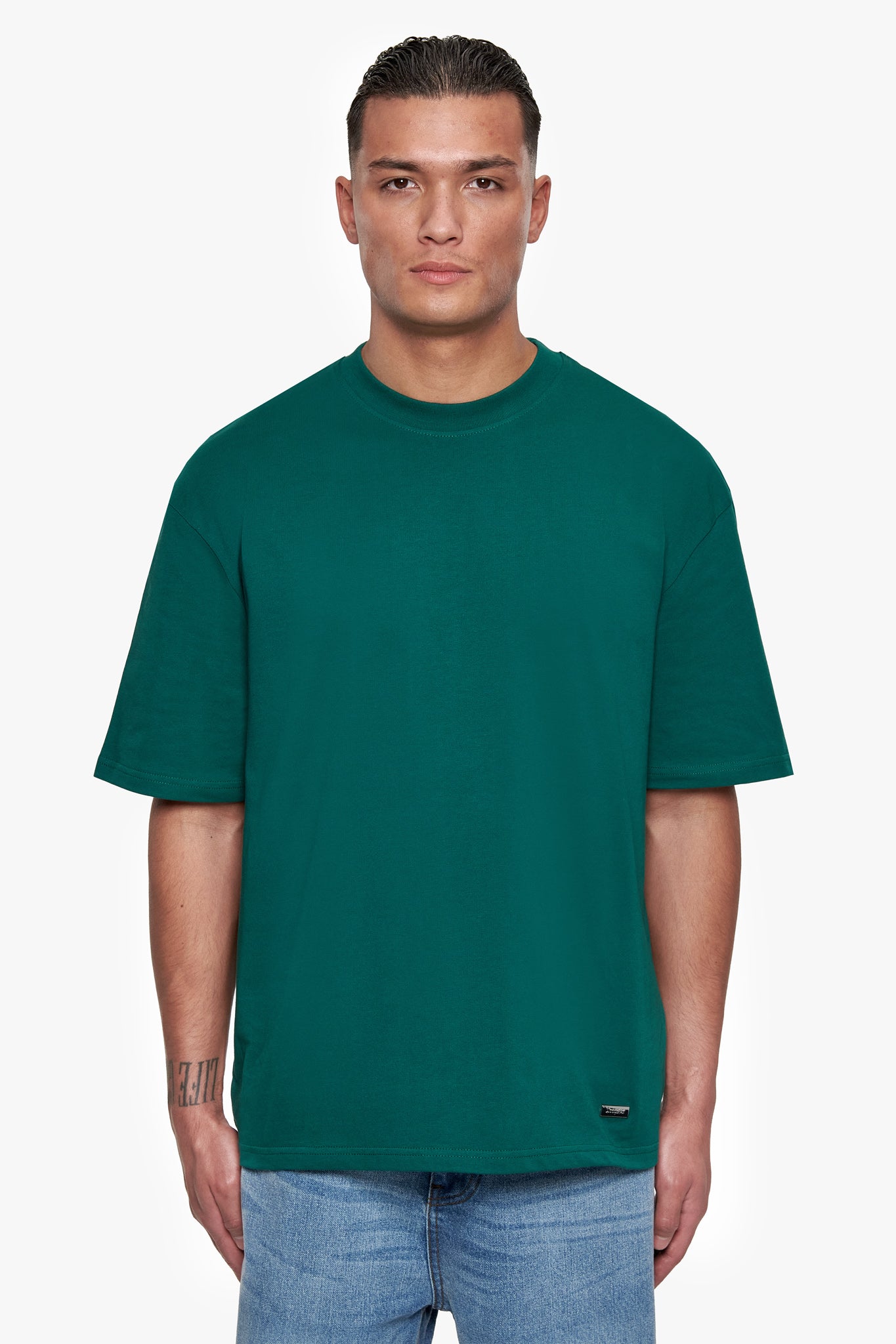 HEAVY OVERSIZE METAL PATCH BASIC T-SHIRT GREEN