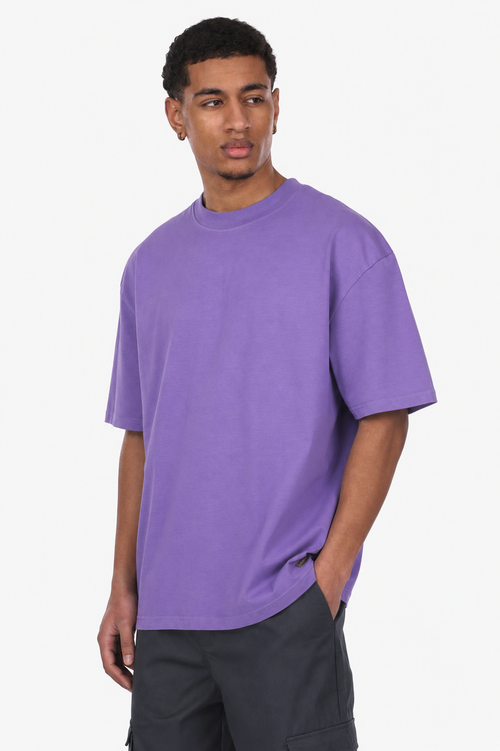 HEAVY OVERSIZE METAL PATCH T-SHIRT ACID WASHED PURPLE