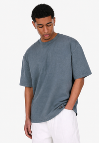 HEAVY OVERSIZE METAL PATCH T-SHIRT ACID WASHED GREY