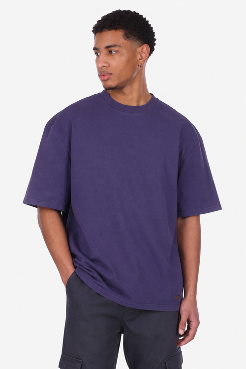 HEAVY OVERSIZE METAL PATCH T-SHIRT ACID WASHED INDIGO