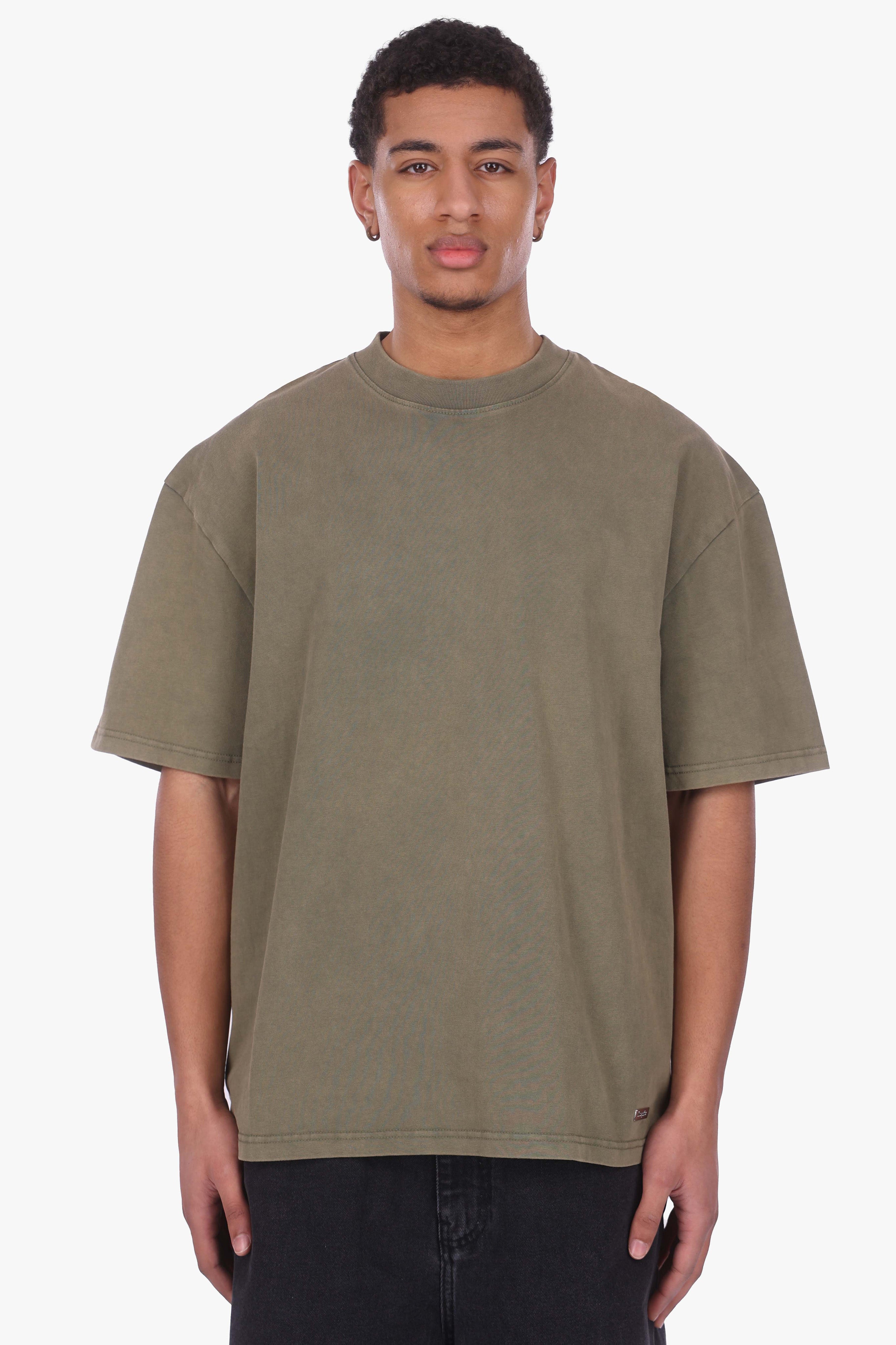HEAVY OVERSIZE METAL PATCH T-SHIRT ACID WASHED OLIVE