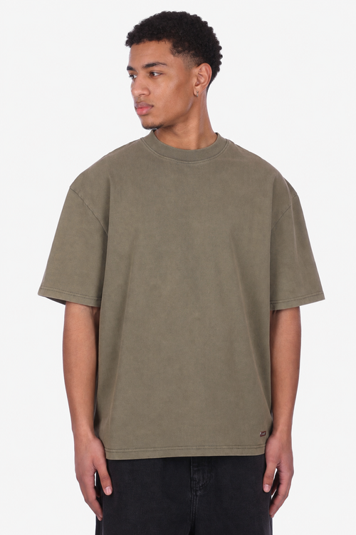 HEAVY OVERSIZE METAL PATCH T-SHIRT ACID WASHED OLIVE