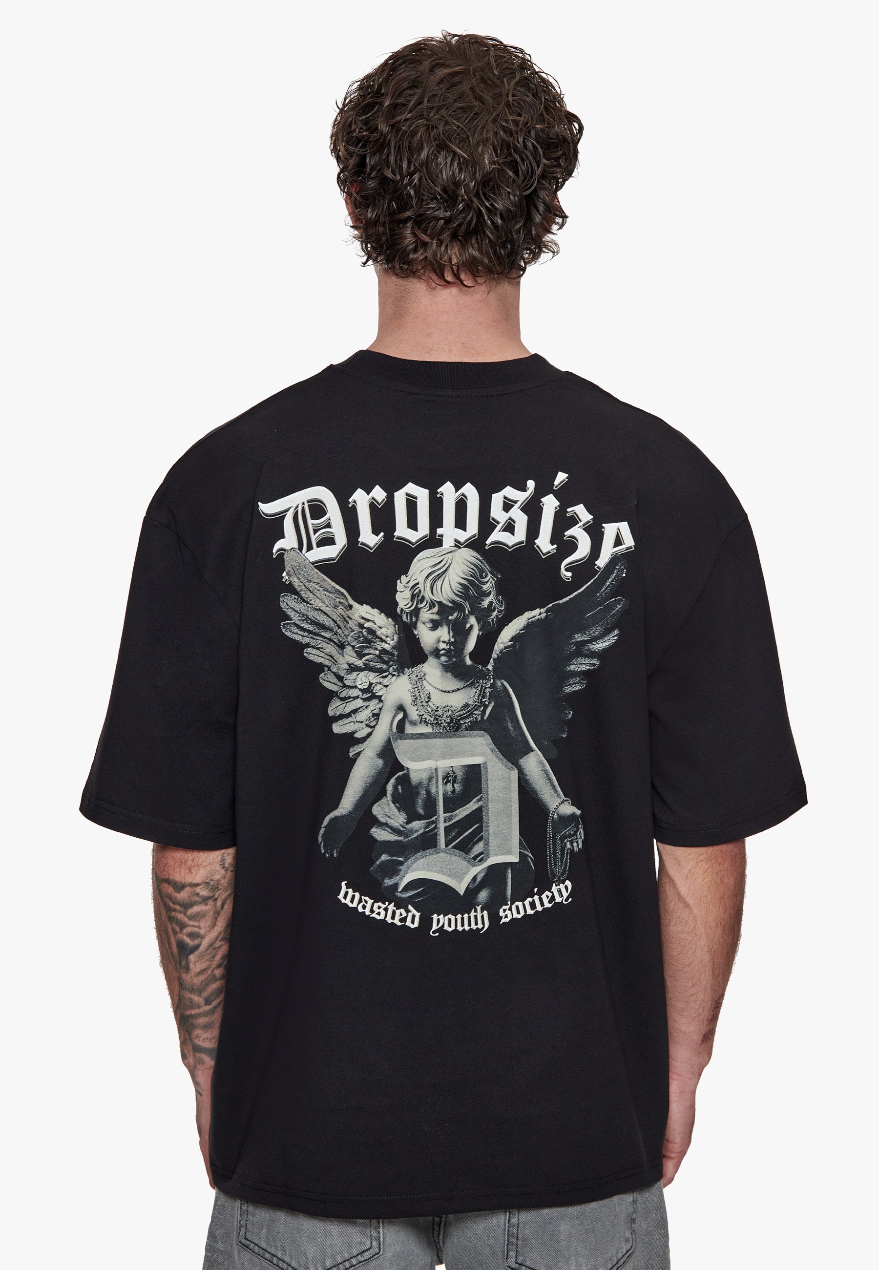 HEAVY OVERSIZE D-LOGO ANGEL T-SHIRT BLACK