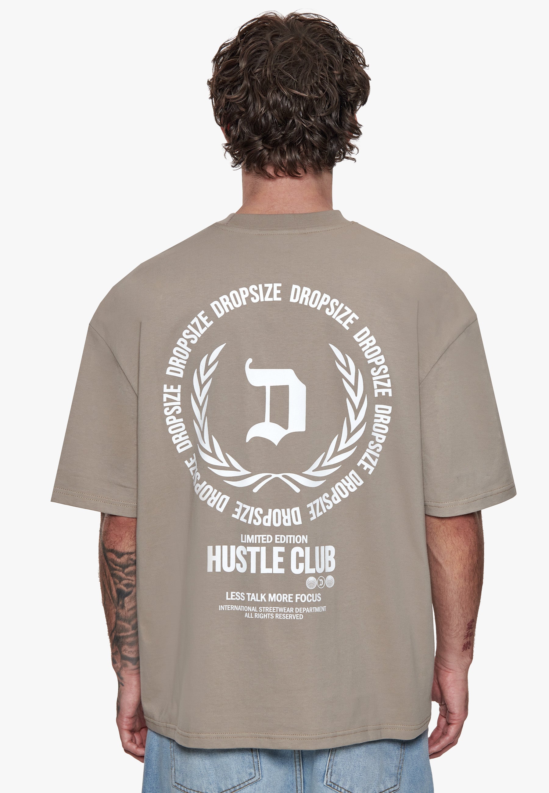 HEAVY OVERSIZE HUSTLE CLUB CIRCLE T-SHIRT SIMPLY TAUPE