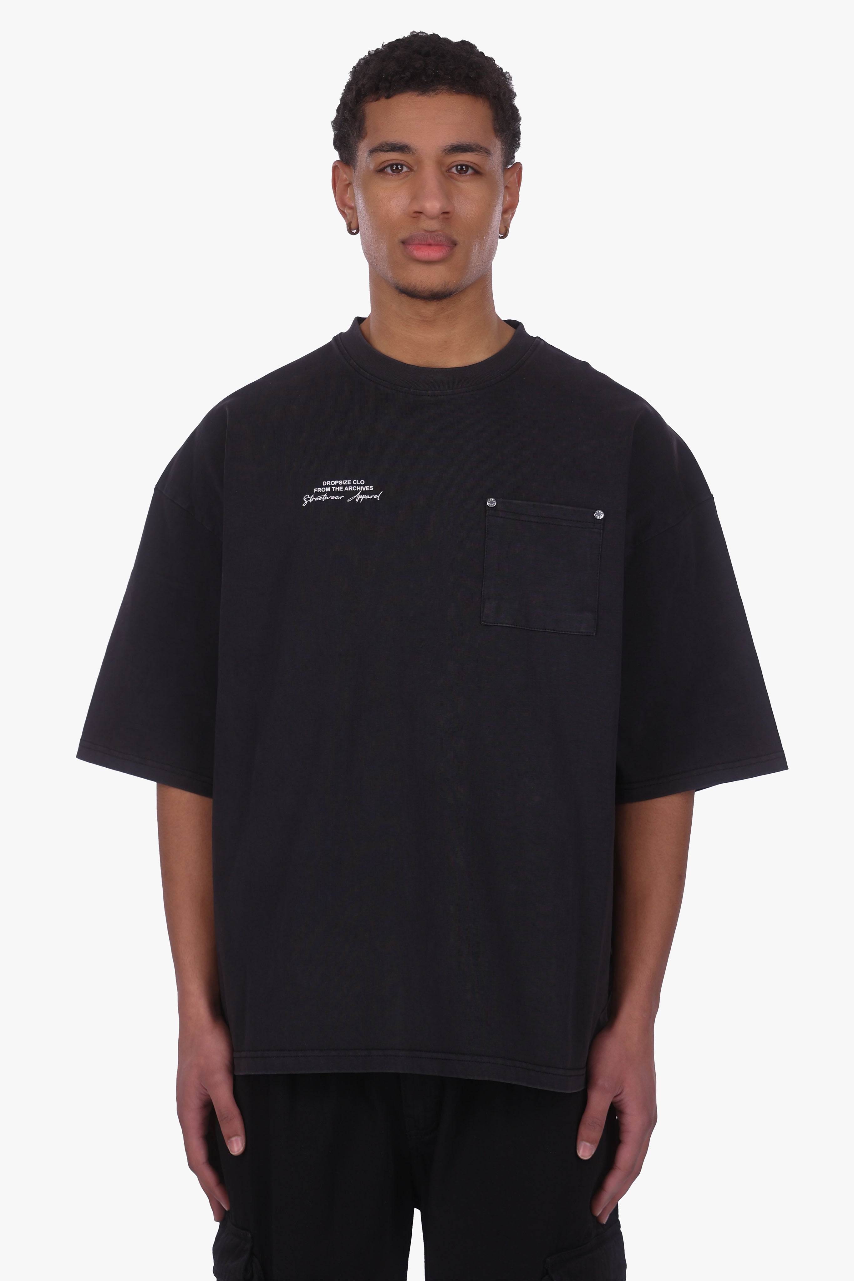 HEAVY OVERSIZE POCKET T-SHIRT ACID WASHED BLACK