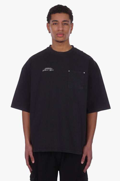 HEAVY OVERSIZE POCKET T-SHIRT ACID WASHED BLACK