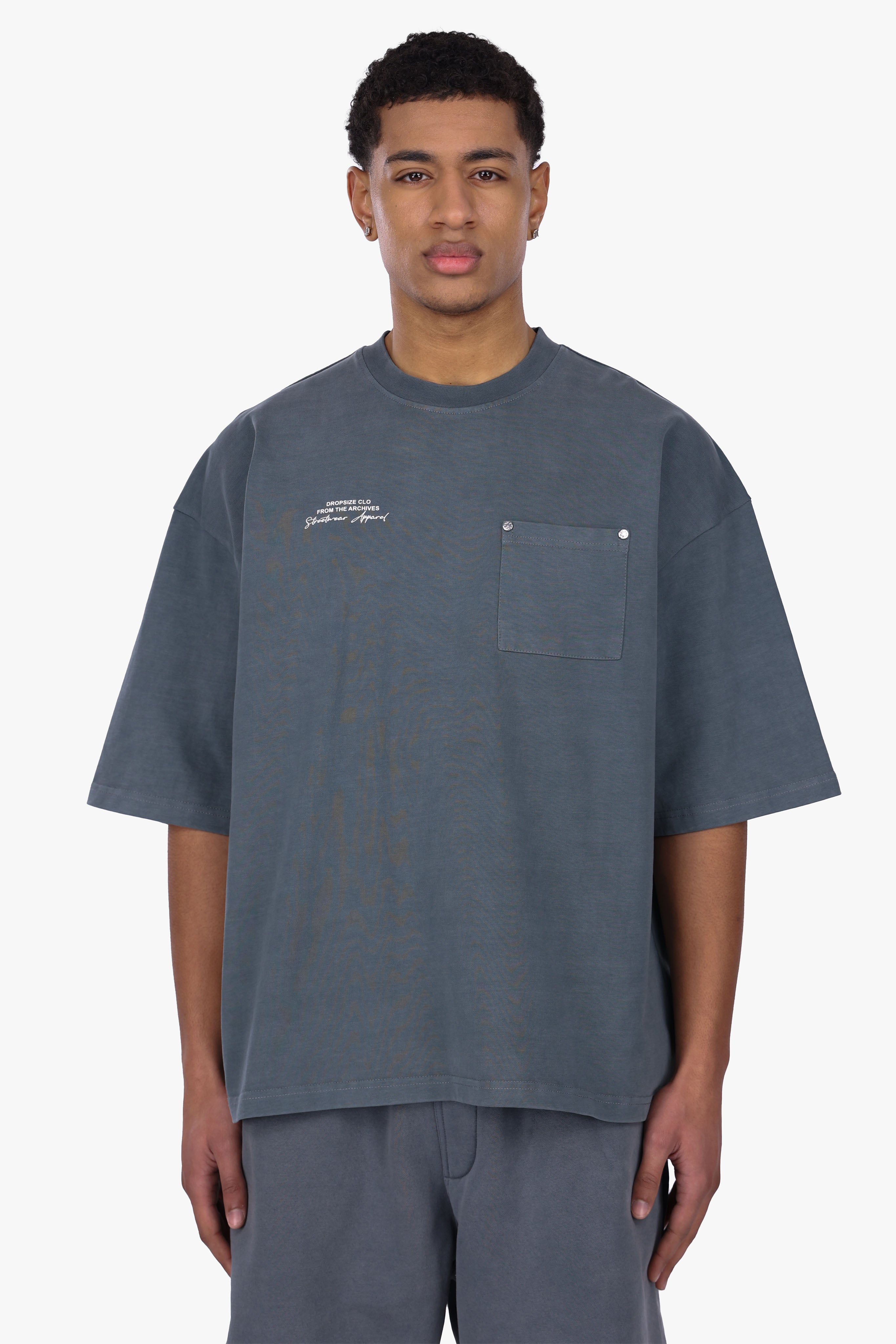 HEAVY OVERSIZE POCKET T-SHIRT ACID WASHED GREY