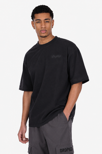 HEAVY OVERSIZE DOUBLE ARM T-SHIRT ACID WASHED BLACK