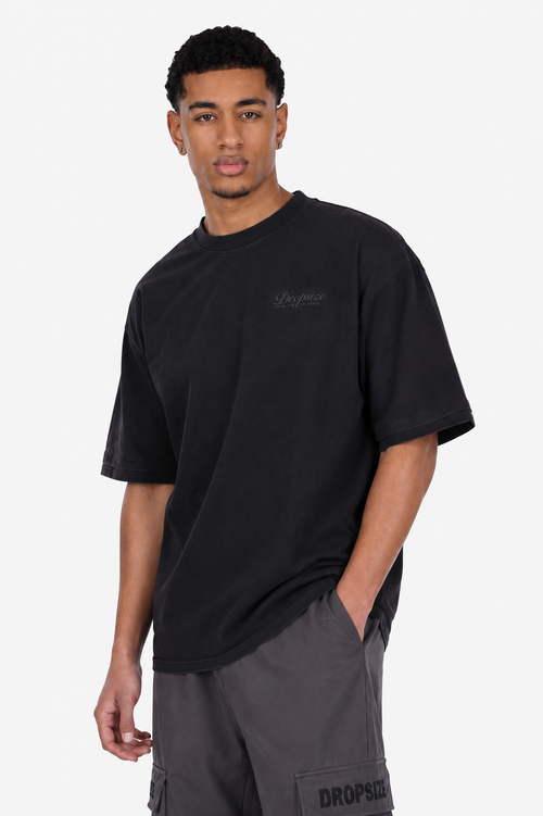 HEAVY OVERSIZE DOUBLE ARM T-SHIRT ACID WASHED BLACK