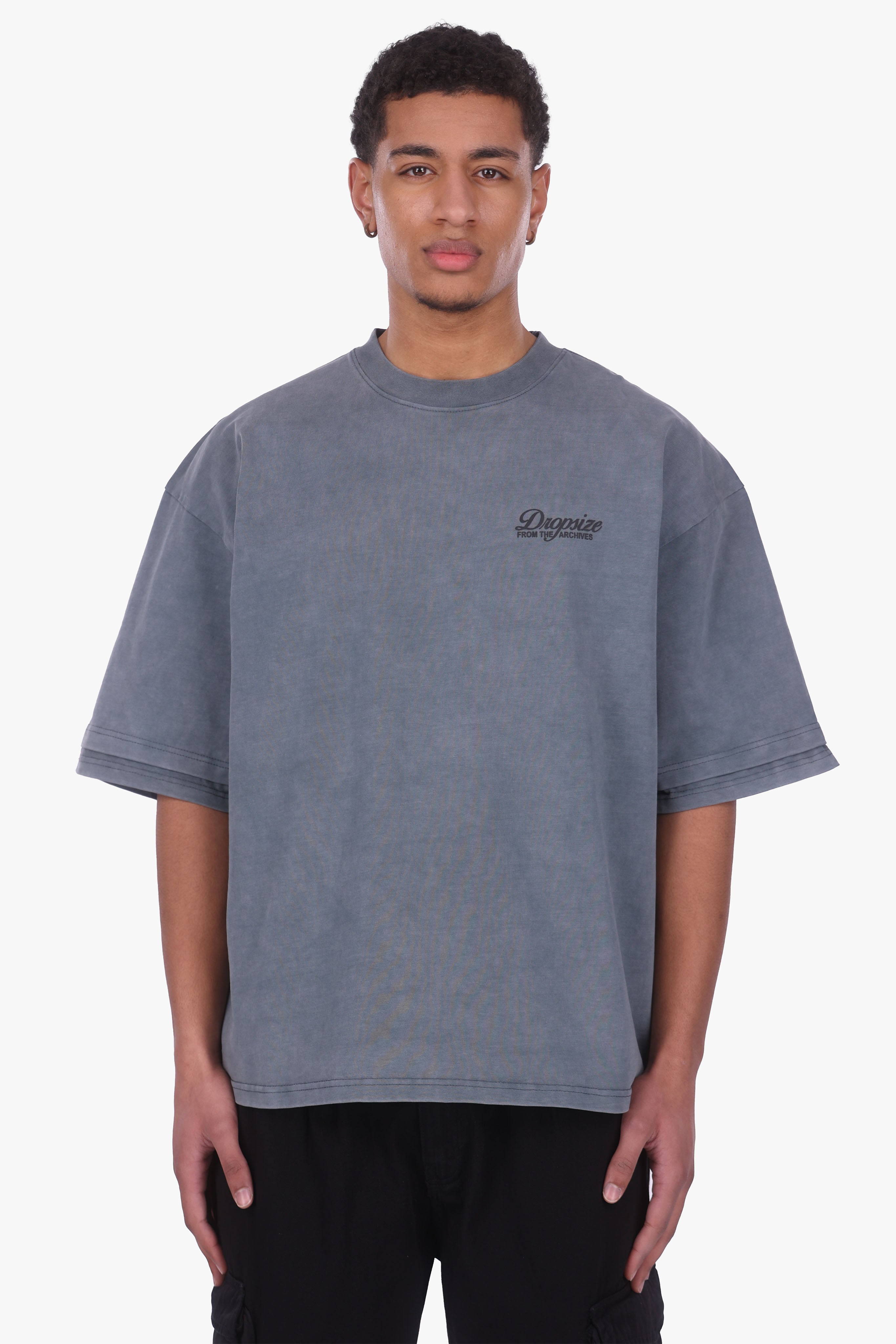 HEAVY OVERSIZE DOUBLE ARM T-SHIRT ACID WASHED GREY