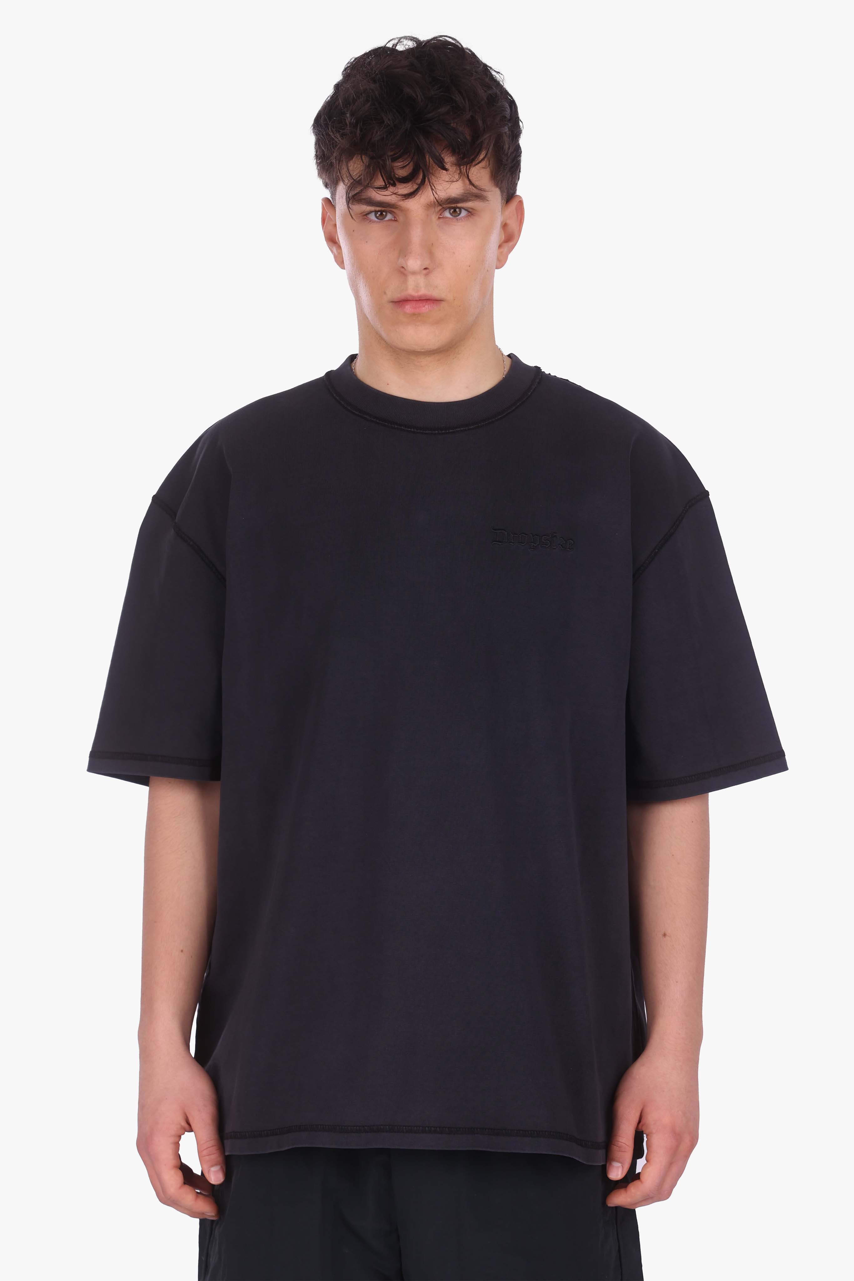 HEAVY OVERSIZE REVERSE SEAM T-SHIRT ACID WASHED BLACK