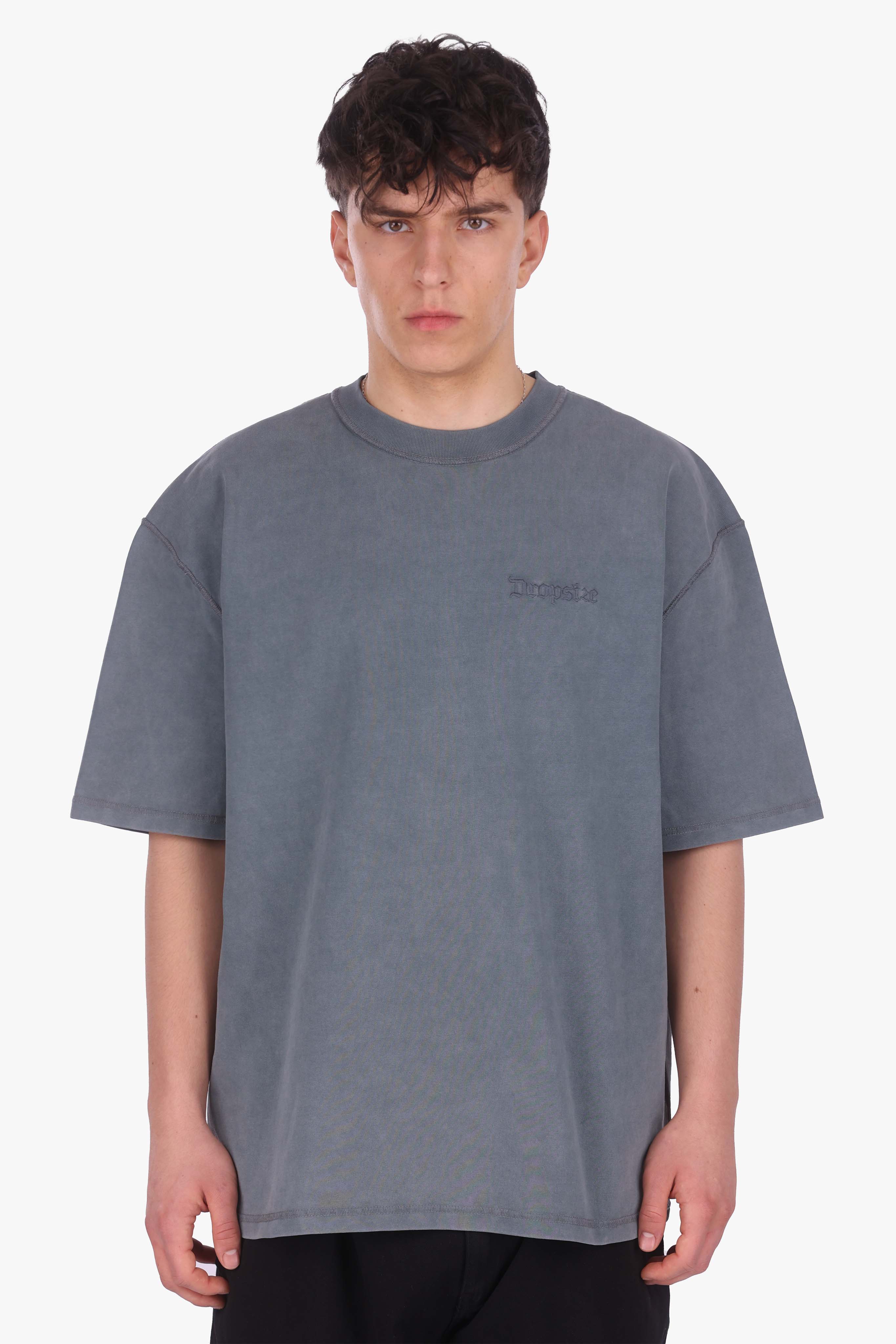 HEAVY OVERSIZE REVERSE SEAM T-SHIRT ACID WASHED GREY