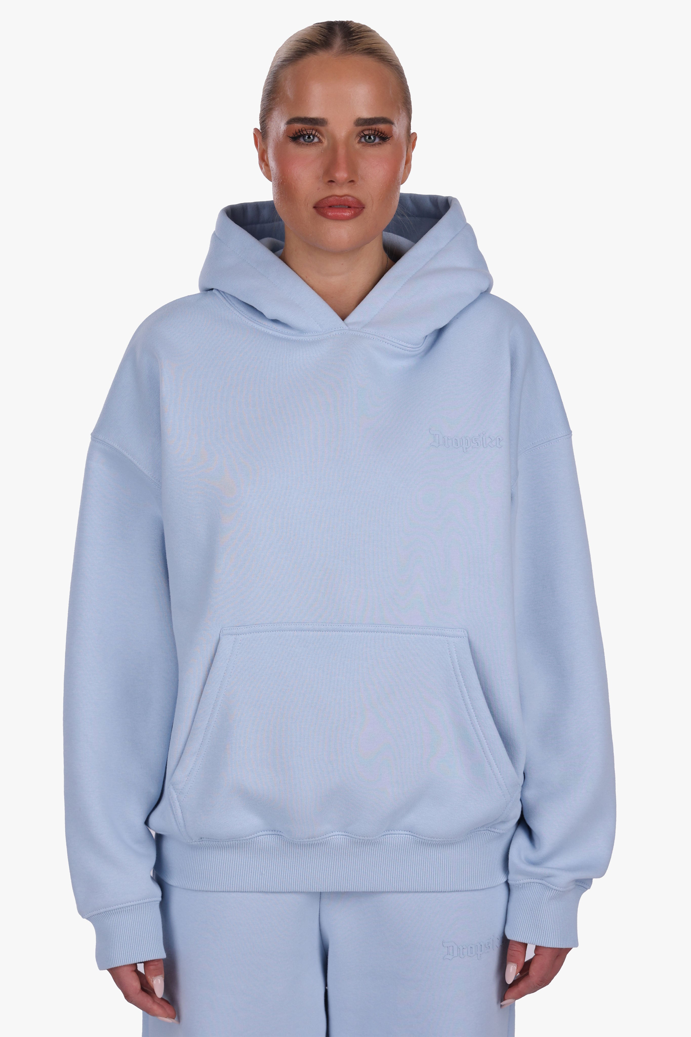 WOMEN BASIC COZY HOODIE BABY BLUE
