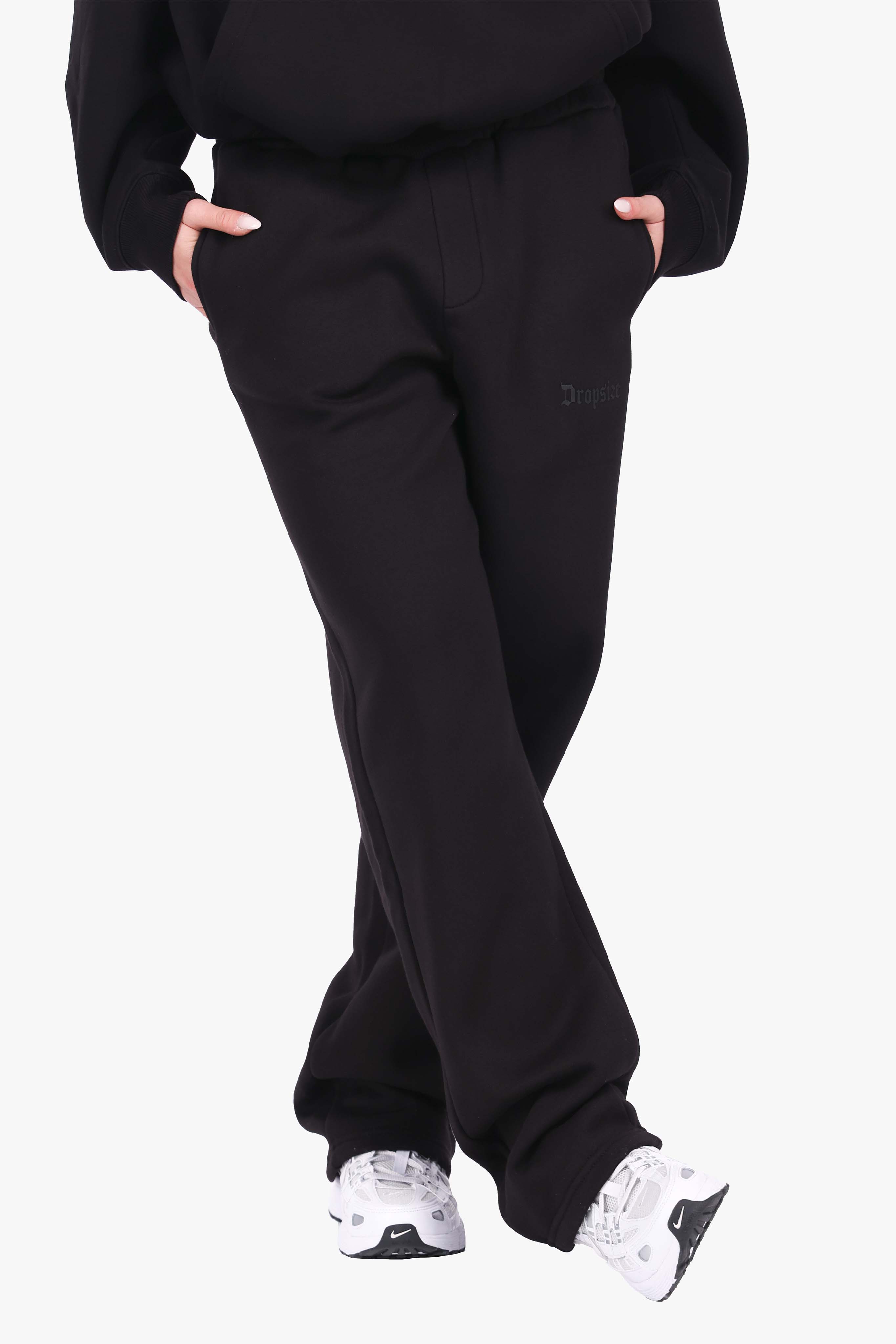 WOMEN BASIC COZY OPEN LEG JOGGER BLACK