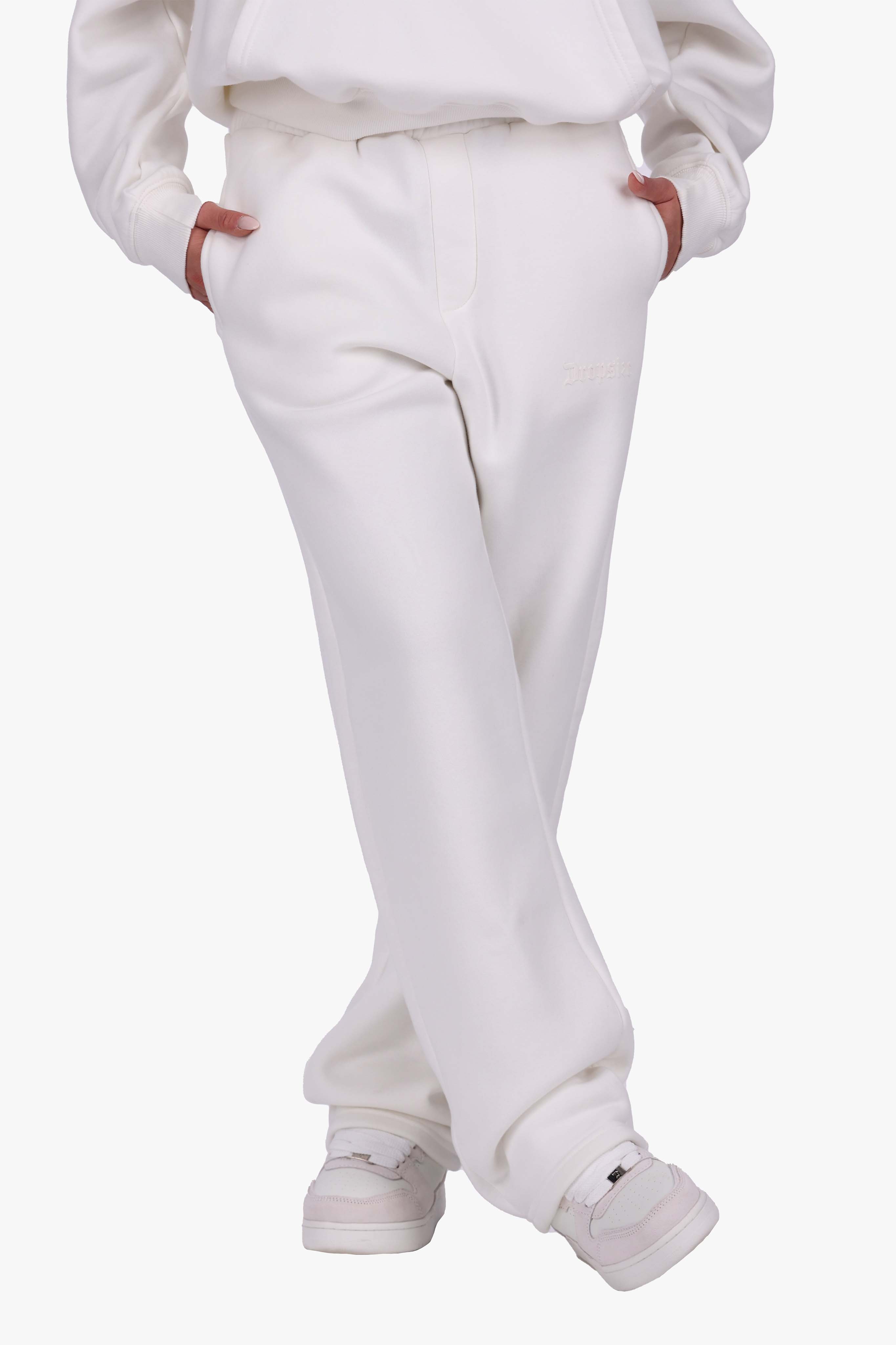 WOMEN BASIC COZY OPEN LEG JOGGER CREAM WHITE