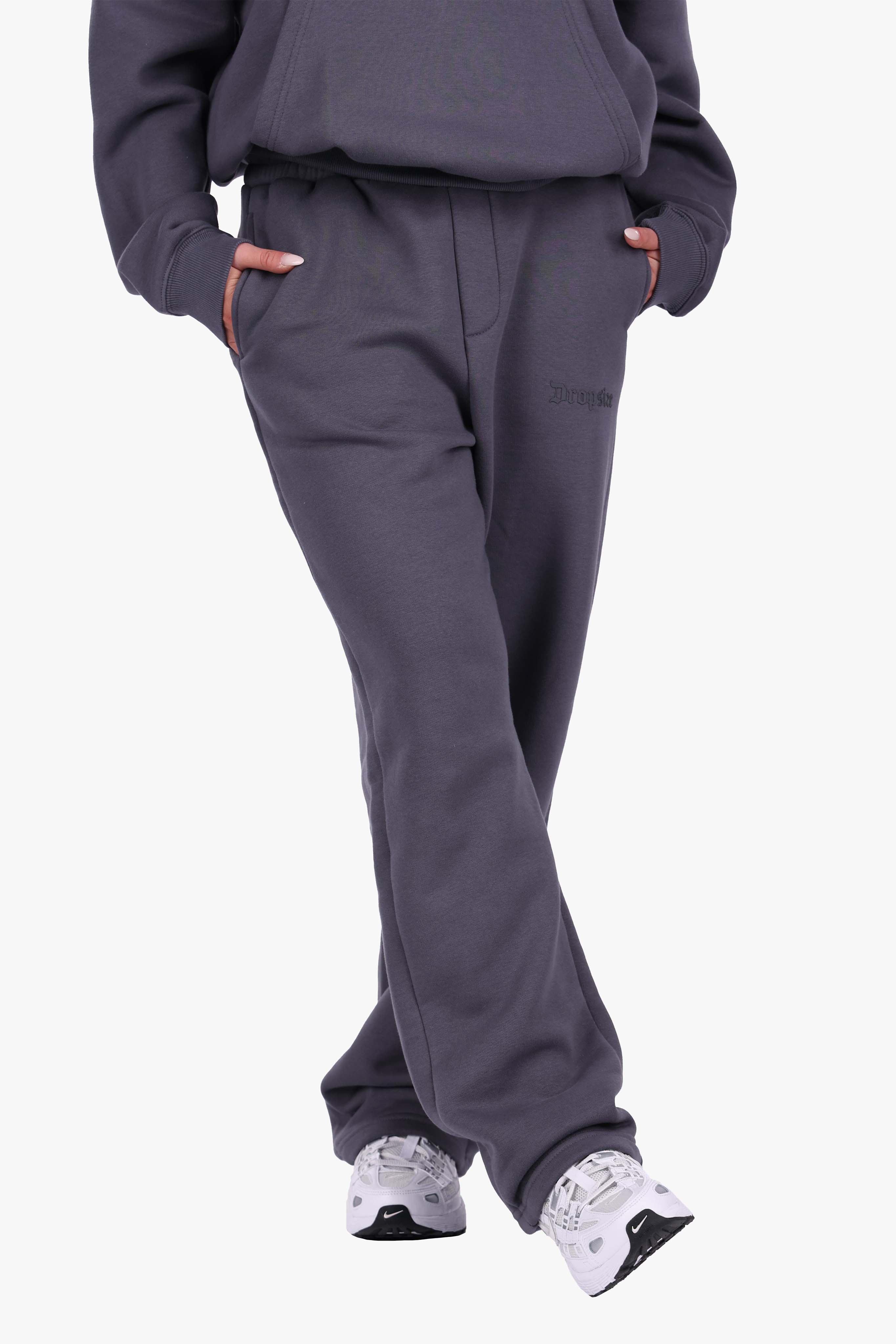 WOMEN BASIC COZY OPEN LEG JOGGER STEEL GREY