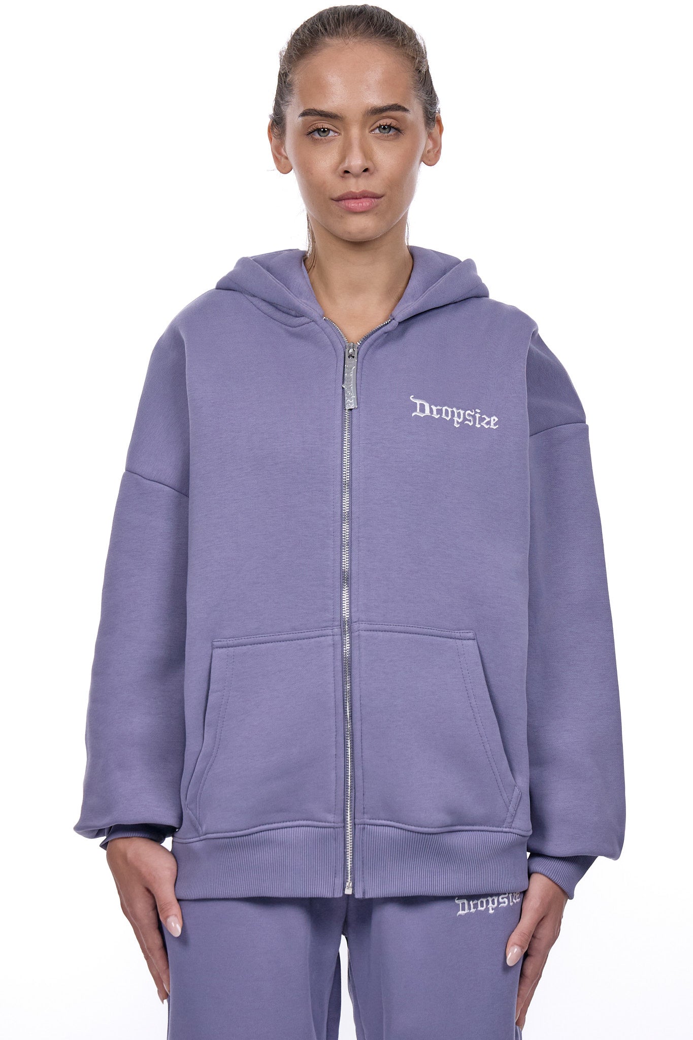 WOMENS BASIC ZIP HOODIE BLUE GRANITE