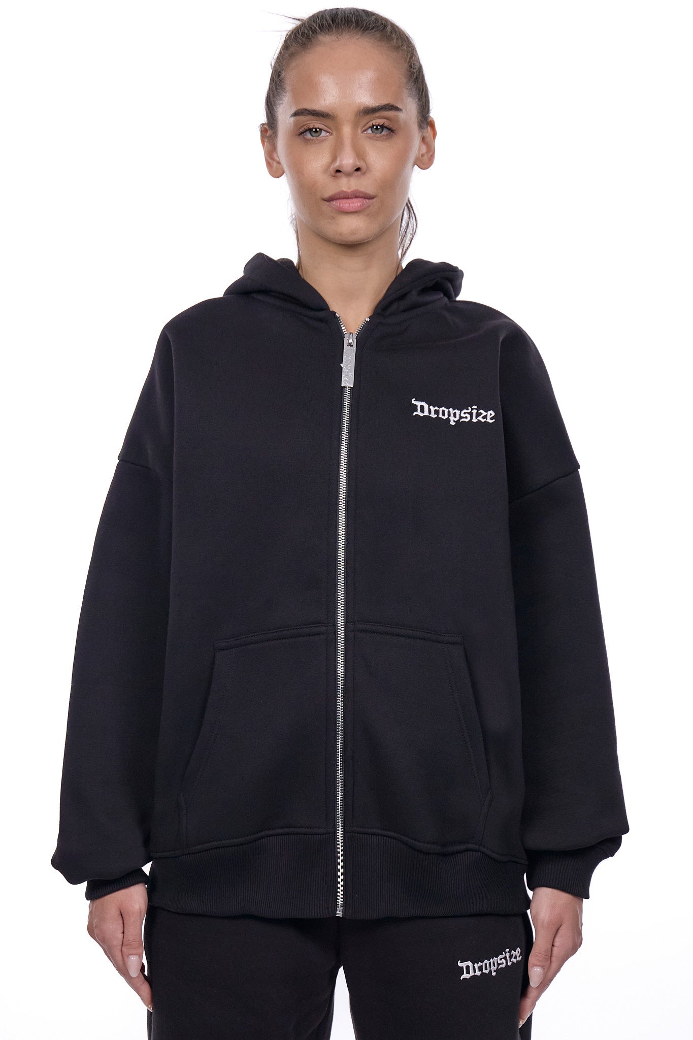 WOMENS BASIC ZIP HOODIE BLACK