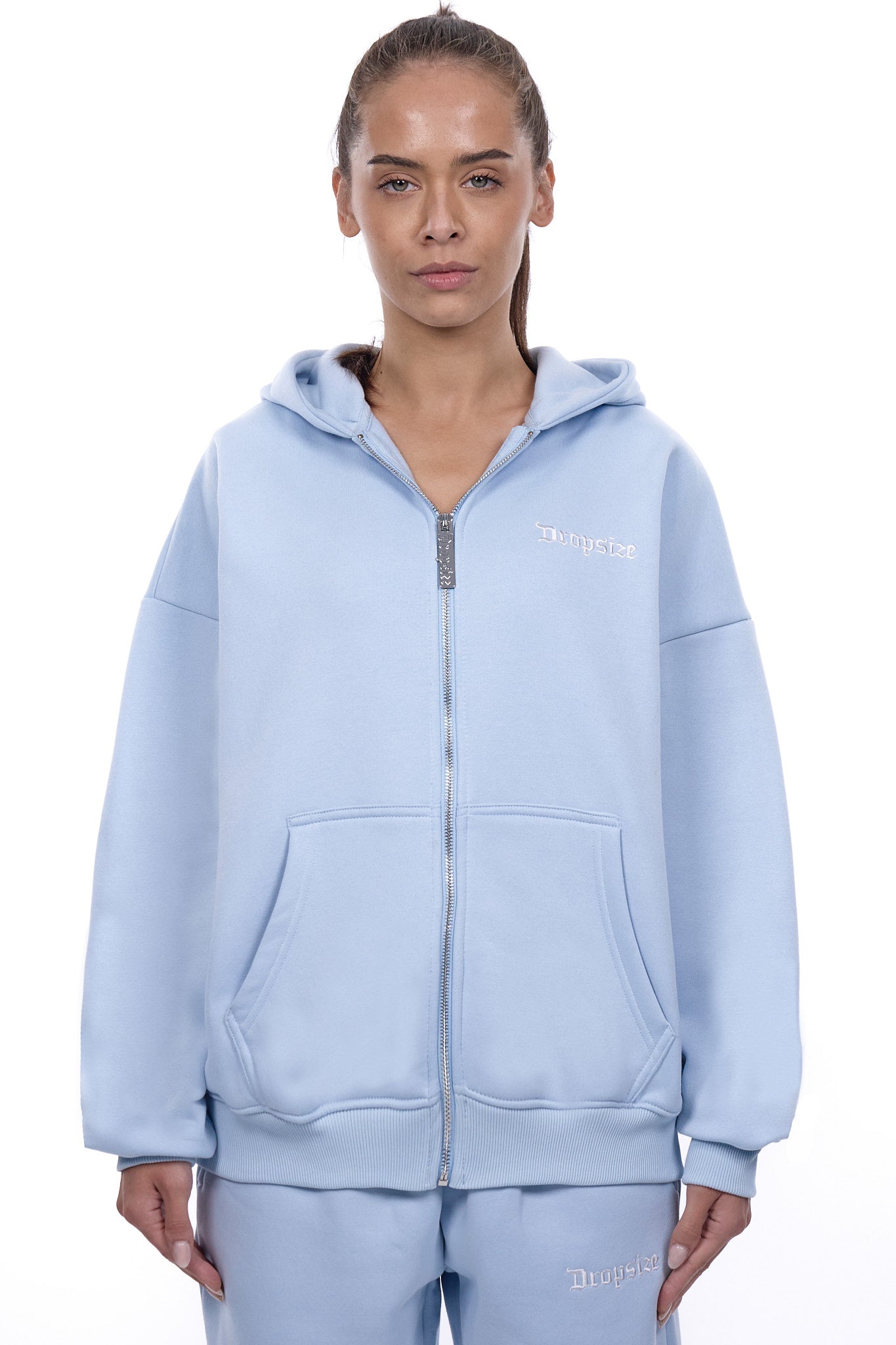 WOMENS BASIC ZIP HOODIE BABY BLUE